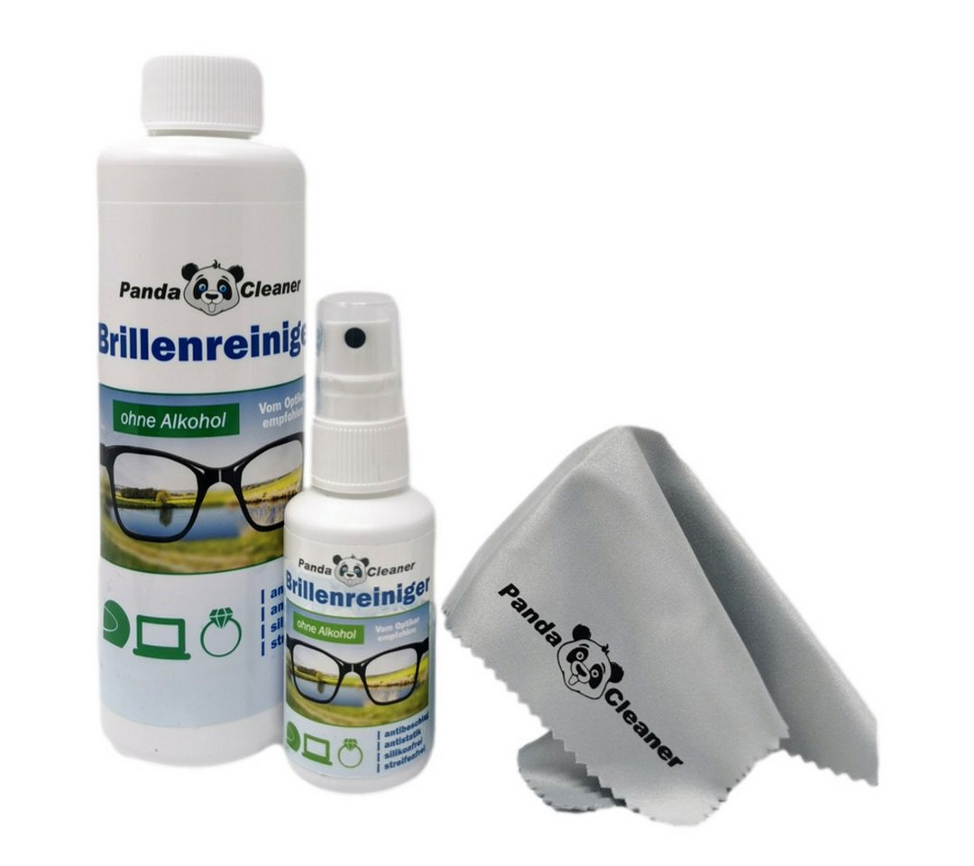 PandaCleaner Brillenreiniger - Bio-Konzentrat - Anti-Beschlag-Formel Glasreiniger (Spar-Set, [3-St. 50ml + 250ml + Mikrofasertuch)