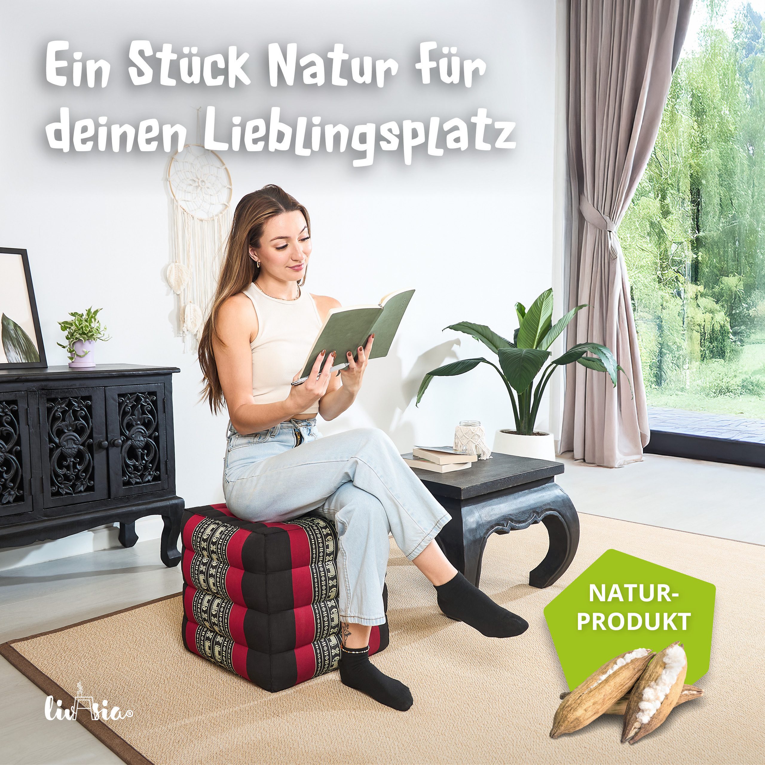 livasia Polsterhocker Würfelkissen - 40x40x40cm - Sitzwürfel, Kapok, vegan, handgefertigt