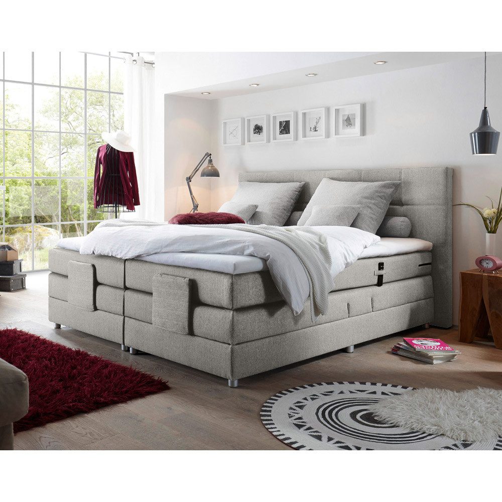 Lomadox Boxspringbett MANAUS-09, 180x200cm, H2-H3, elektrisch verstellbar, in grau, mit Komfort Topper