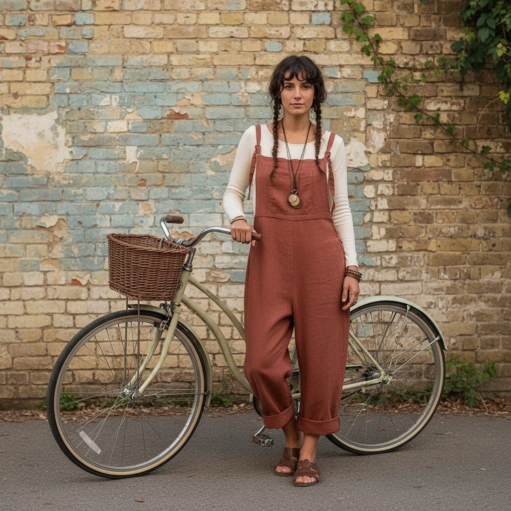 Guru-Shop Relaxhose Natürliche Boho Latzhose, Sommerlatzhose,.. Ethno Style, alternative Bekleidung