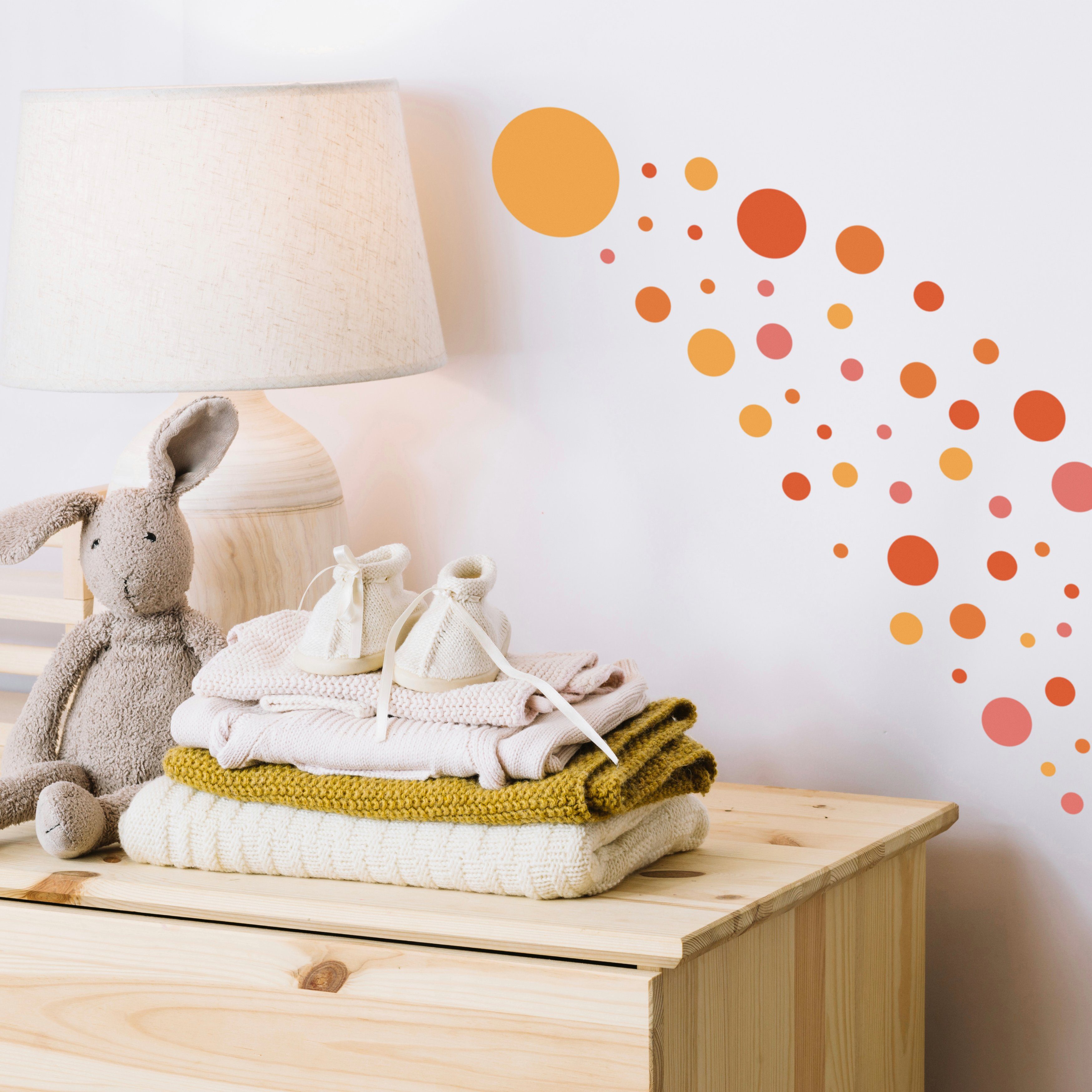 Babyzimmer orange für Kinderzimmer Stück Aufkleber, 2 Set 176 selbstklebend, PUNALU Kreis abziehbar rückstandslos Wandtattoo Wandtattoo
