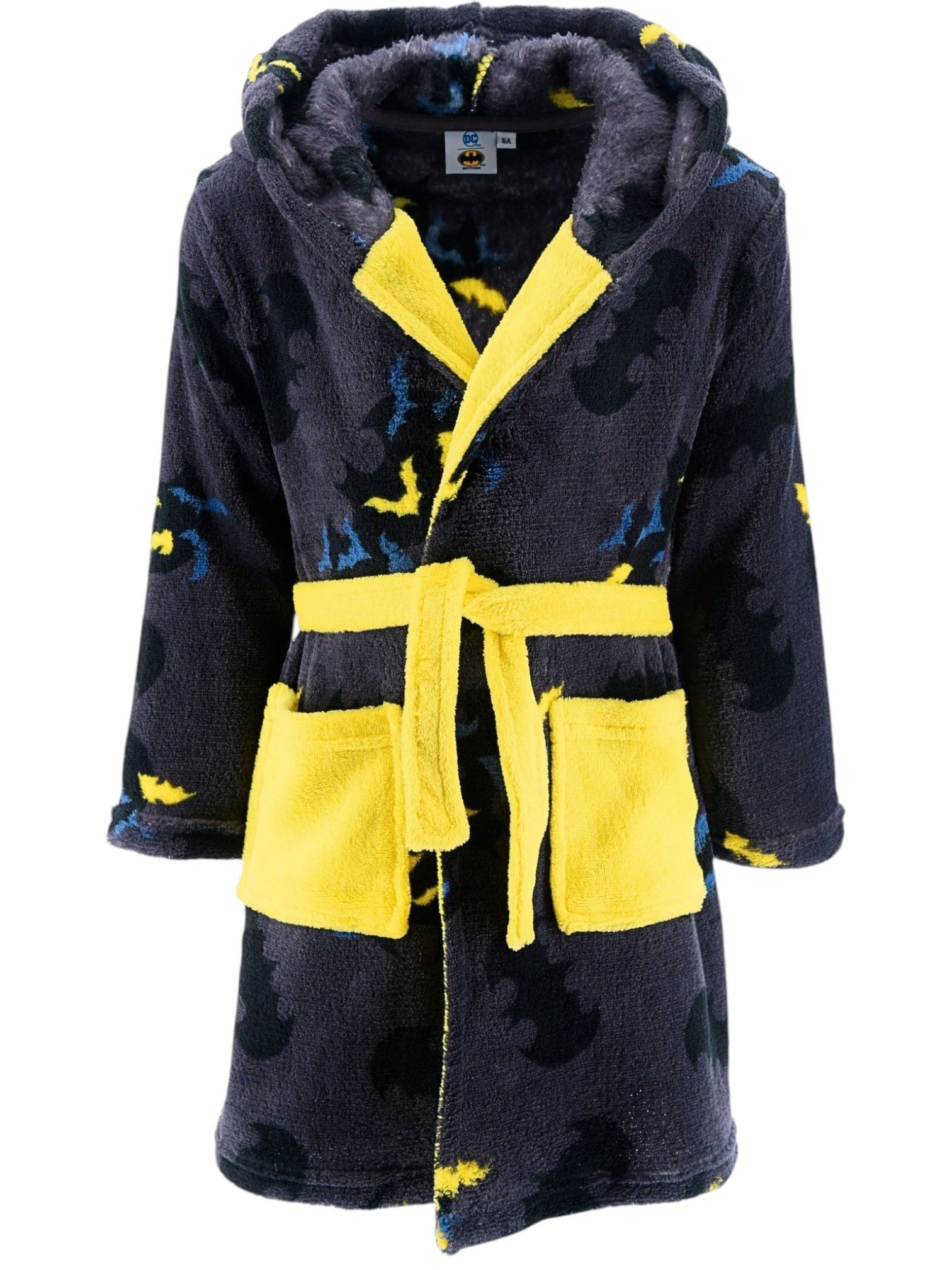 Batman Kinderbademantel DC Comics, Polyester, mit Kapuze, Bindegürtel, für Kinder mit Kapuze Gr. 98-128 cm