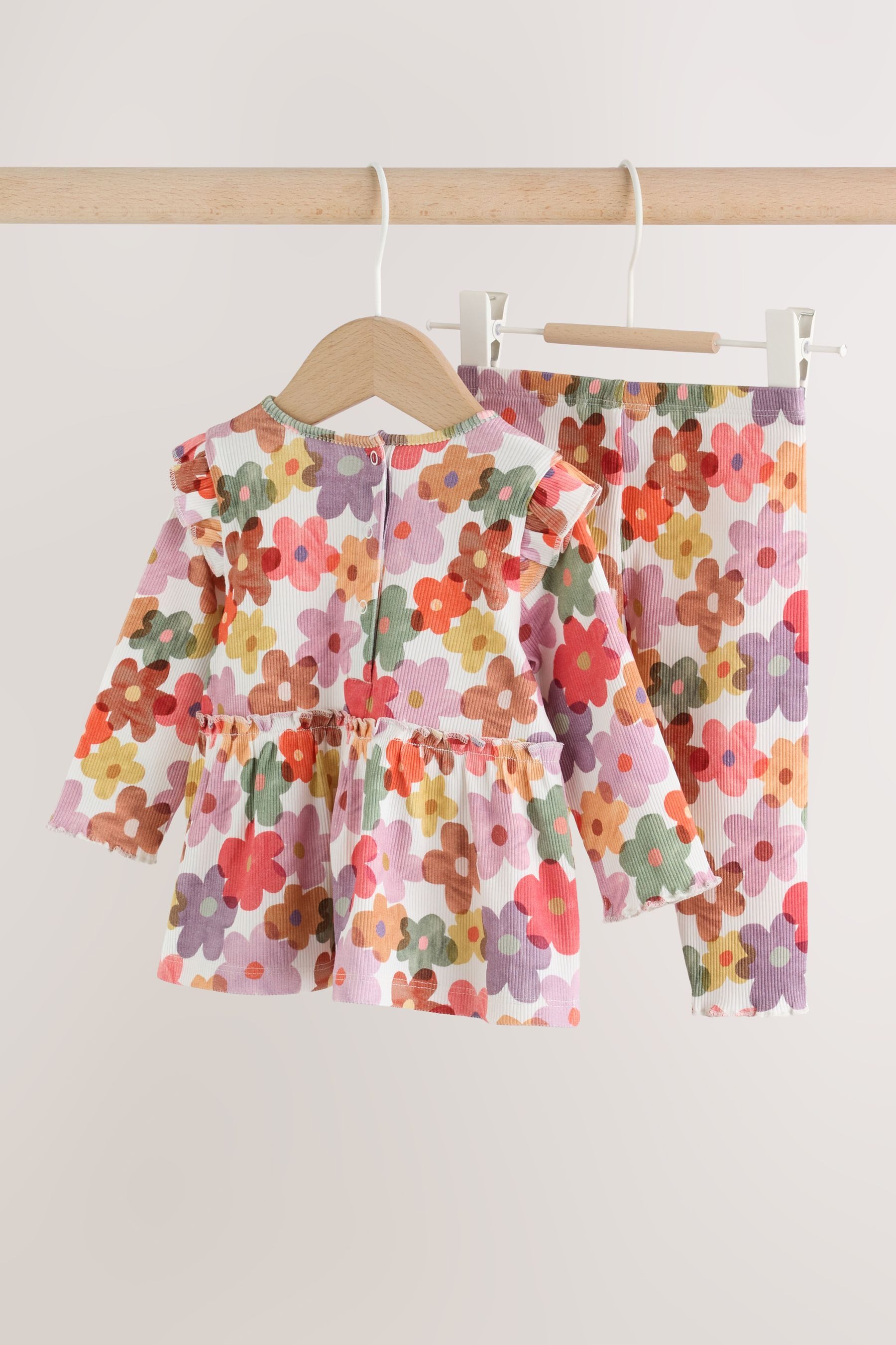 Next Langarmshirt & Leggings Baby Langarmoberteil mit Rüschen und Leggings (2-tlg) – Bild 3 von 5