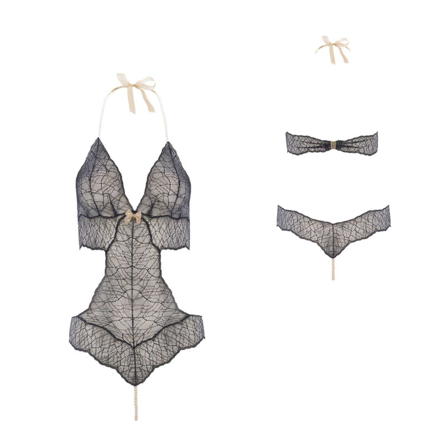 Bracli Body-Ouvert Sydney Perlenbody DOUBLE schwarz S