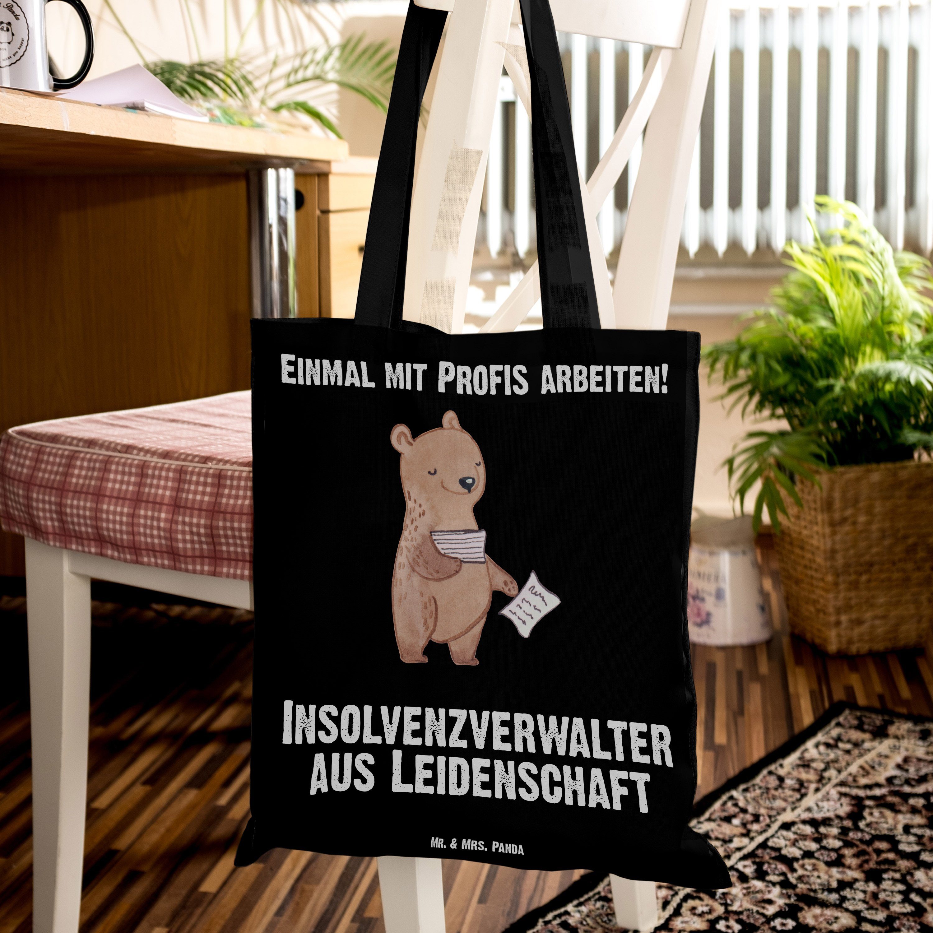 Geschenk, Stoffbeutel Leidenschaft aus Panda Tragetasche Mr. Insolvenzverwalter Schwarz (1-tlg) - & Mrs. -