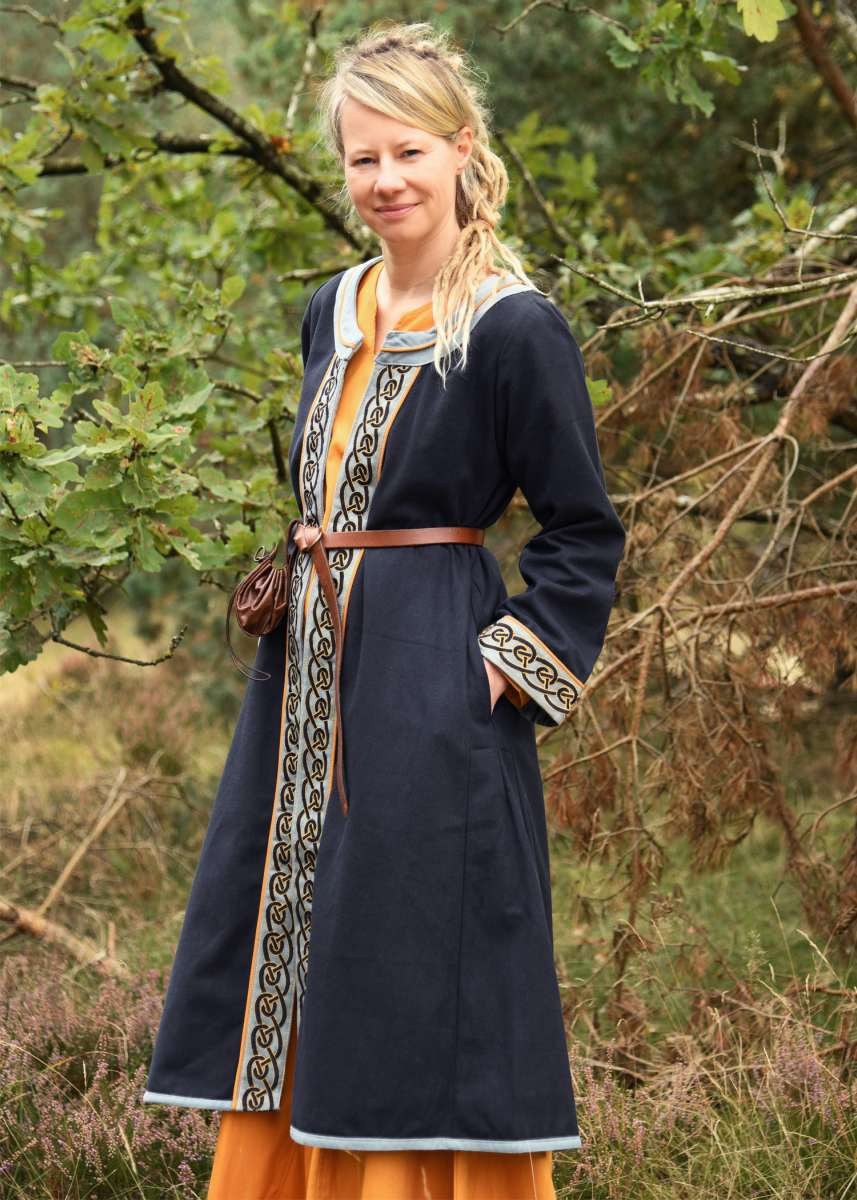 Battle Merchant Burgfräulein-Kostüm Bestickter Wikinger-Mantel, dunkelblau günstig online kaufen
