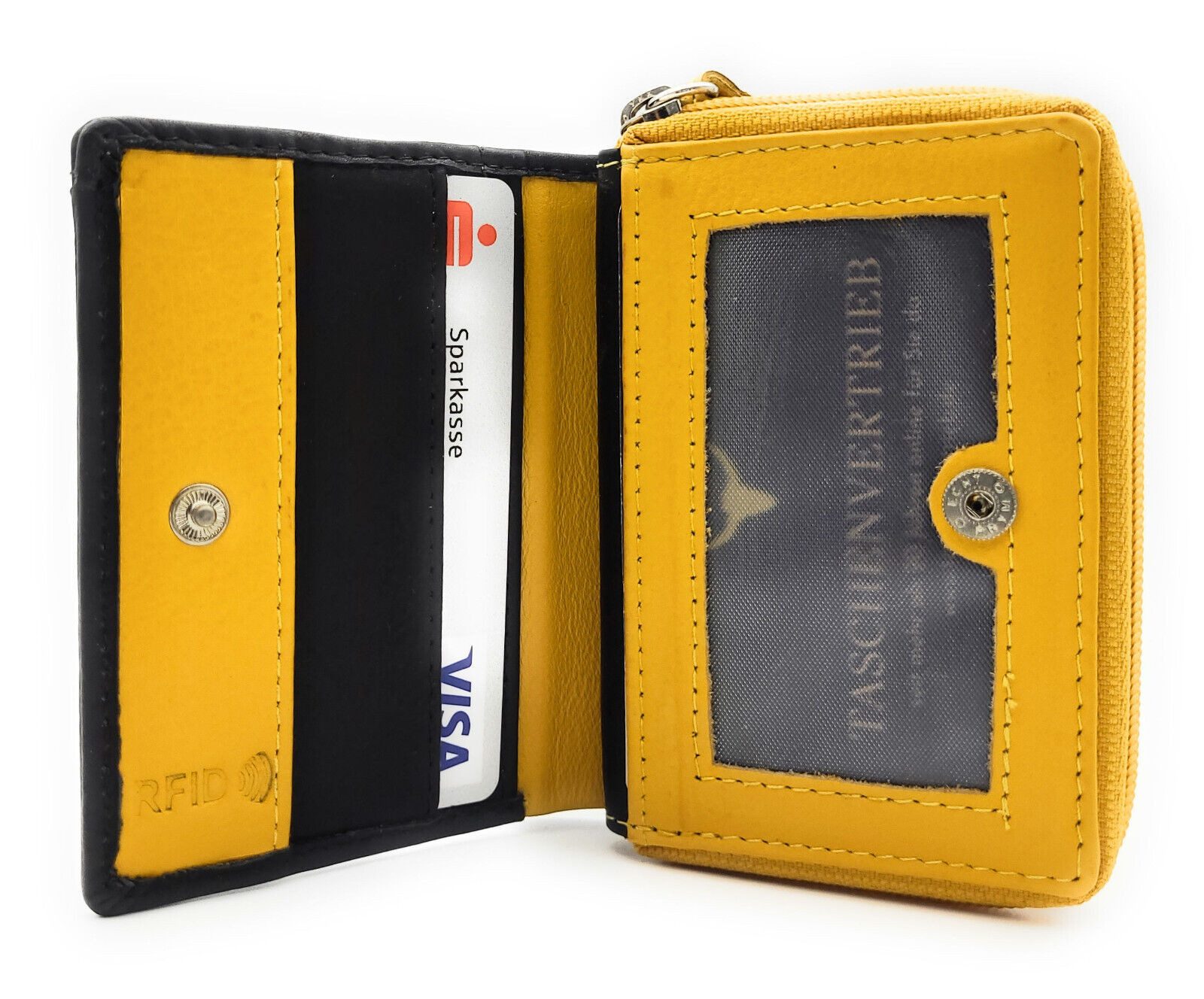 JOCKEY CLUB Mini Geldbörse kleines echt Leder Portemonnaie mit Sichtfach außen, RFID Schutz, Reißverschlussmünzfach