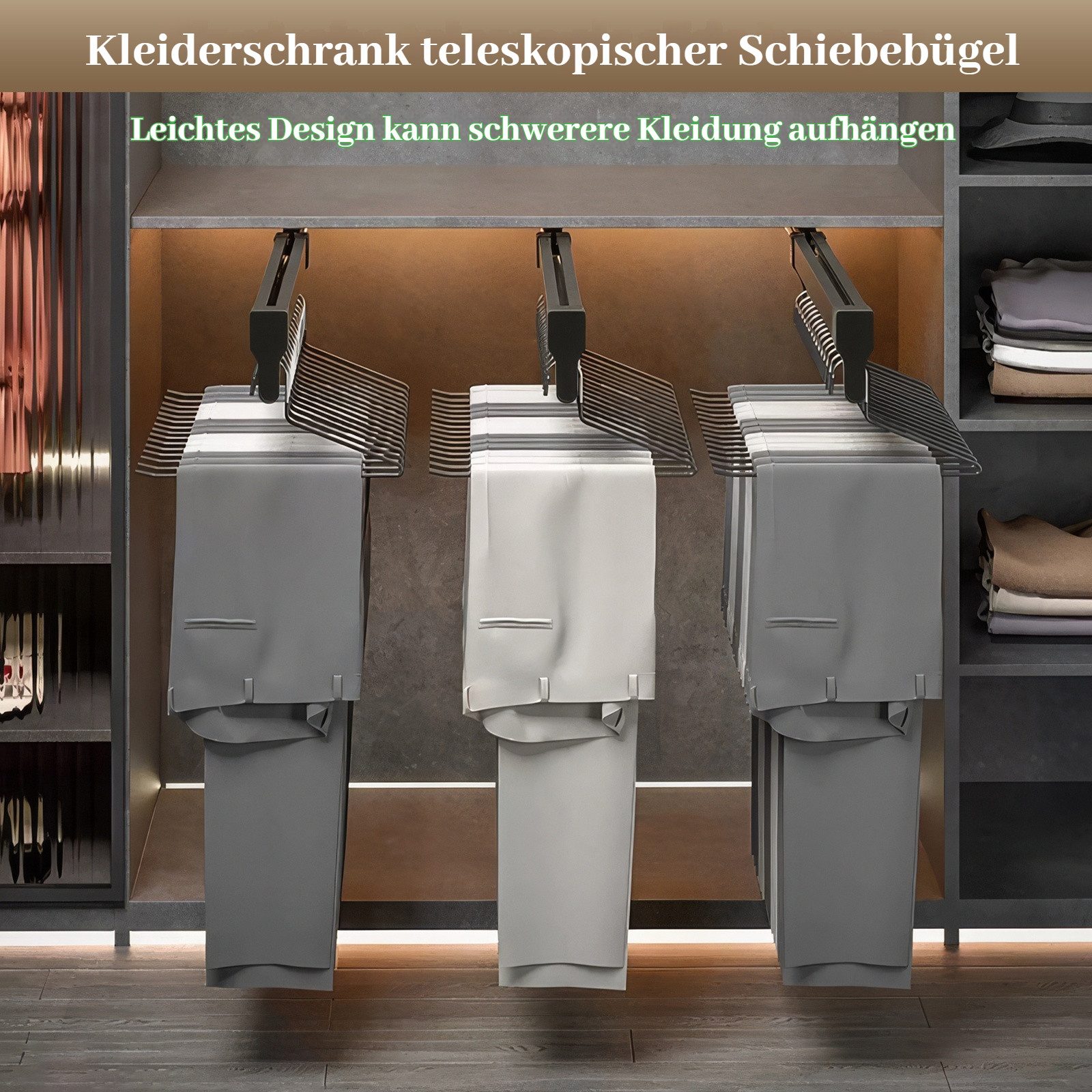BlingBin Kleiderstange Ausziehbare Kleiderstange zum Herausziehen der Kleiderbügel (1 Stück, 1 St., Lang 30cm, Hoch 10cm), Teleskopstange Kleiderstange Kleiderb – Bild 5 von 5