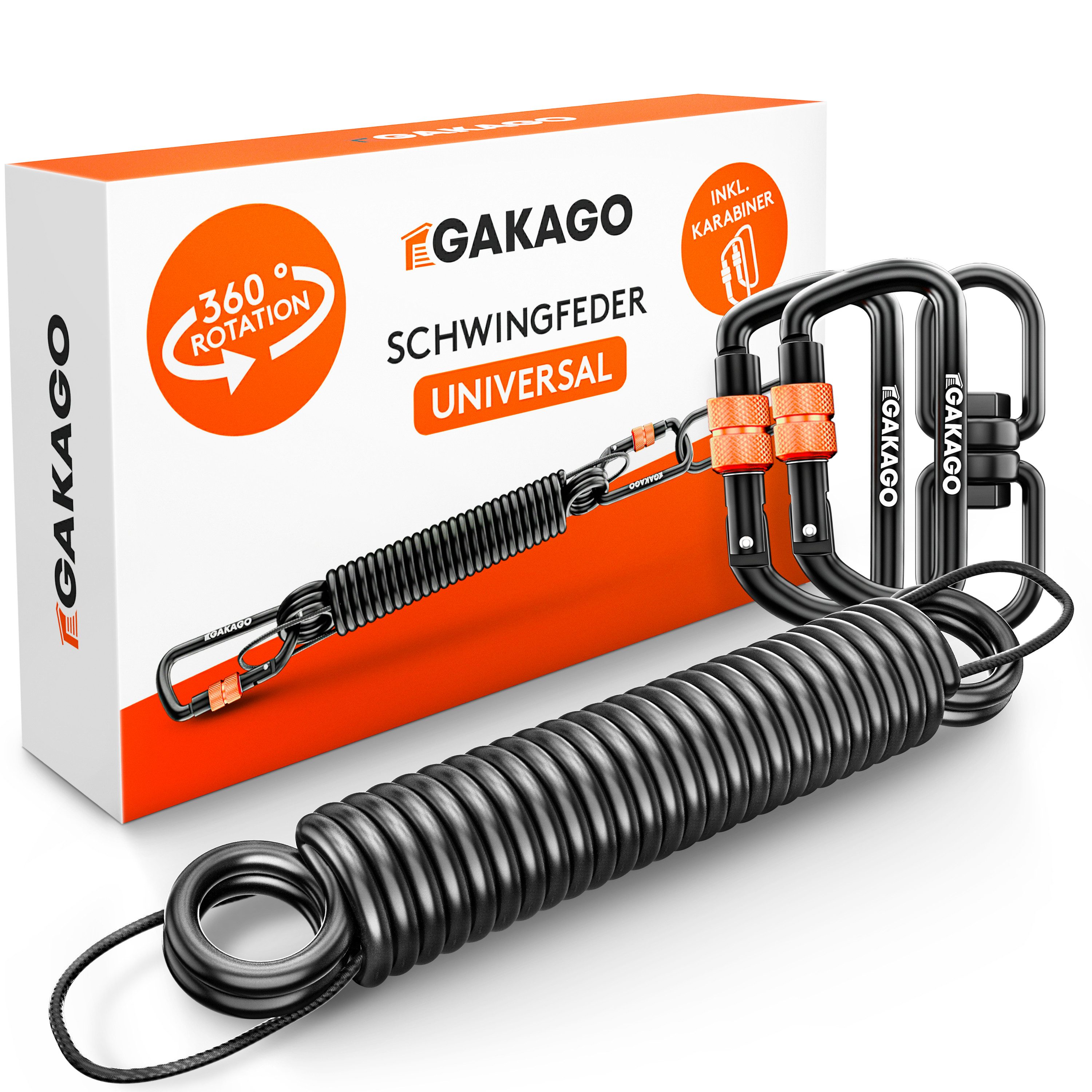 Gakago Boxsackfeder Schwingfeder für Hängesessel (Set, mit Sicherungsedelstahlseil und 2 Karabiner), - Extra sicher und angenehmes Schwingen