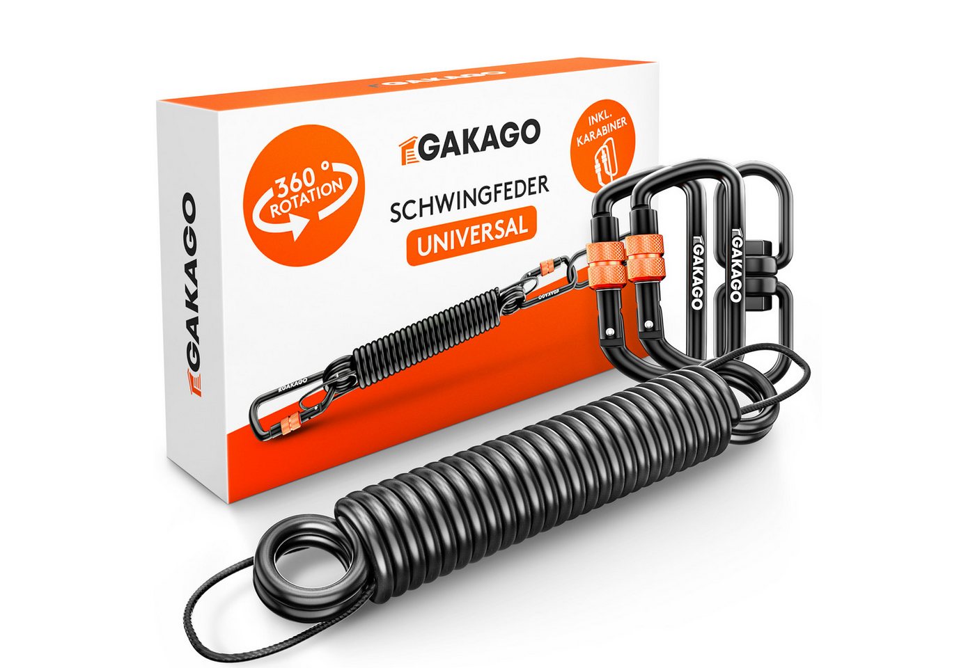 Gakago Boxsackfeder Schwingfeder für Hängesessel (Set, mit Sicherungsedelstahlseil und 2 Karabiner), - Extra sicher und angenehmes Schwingen