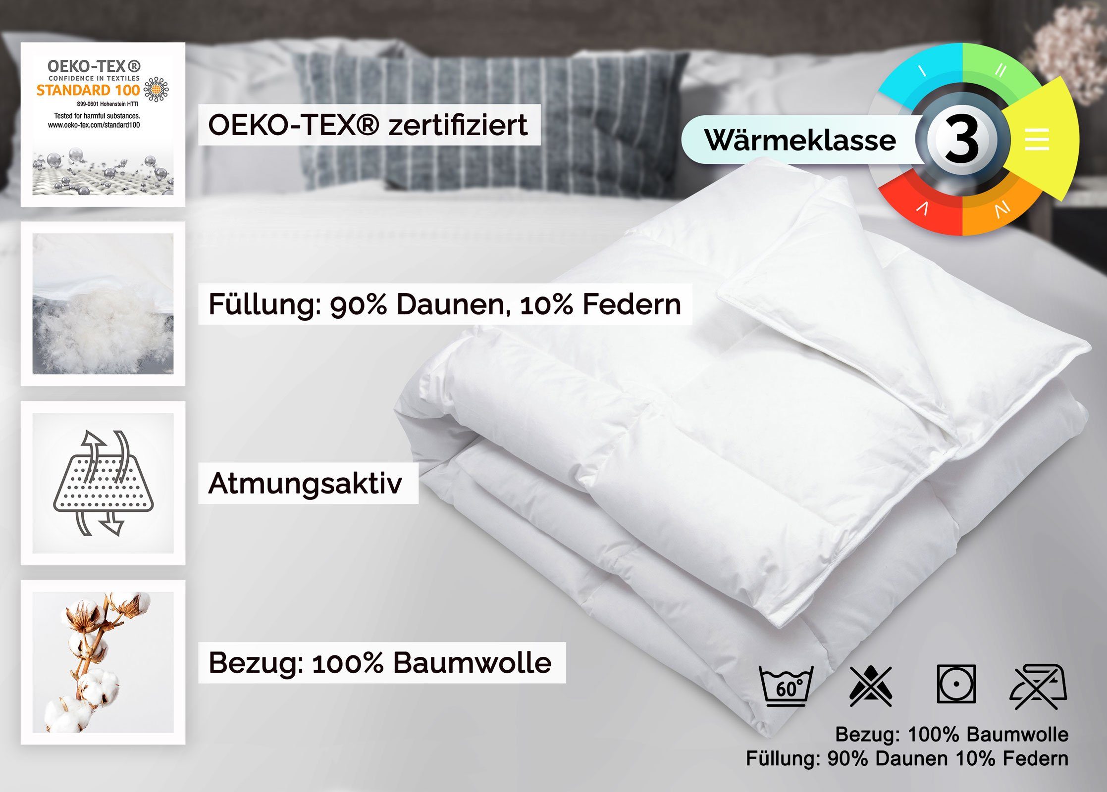 cm, 200 direkt x 100% den Füllung: Hotelwäschespezialisten, Federn, für Winter Daunenbettdecke, 10% ideal Bezug: 90% Daunen, 135 Baumwolle, vom ZOLLNER,