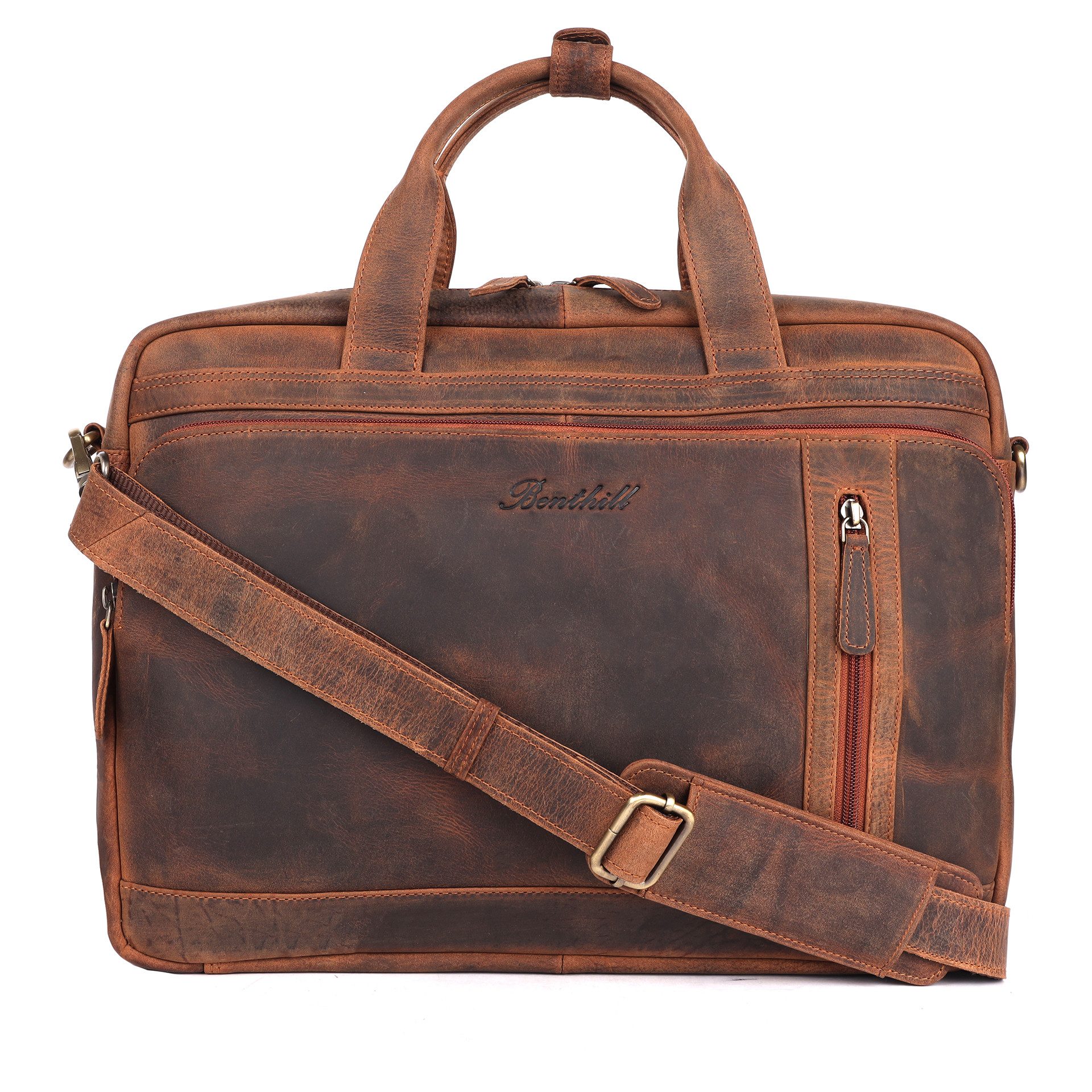 Benthill Aktentasche Echt Leder Laptoptasche Notebooktasche Umhängetasche Schultertasche, Schultergurt / Umhängegurt Reißverschlussfach