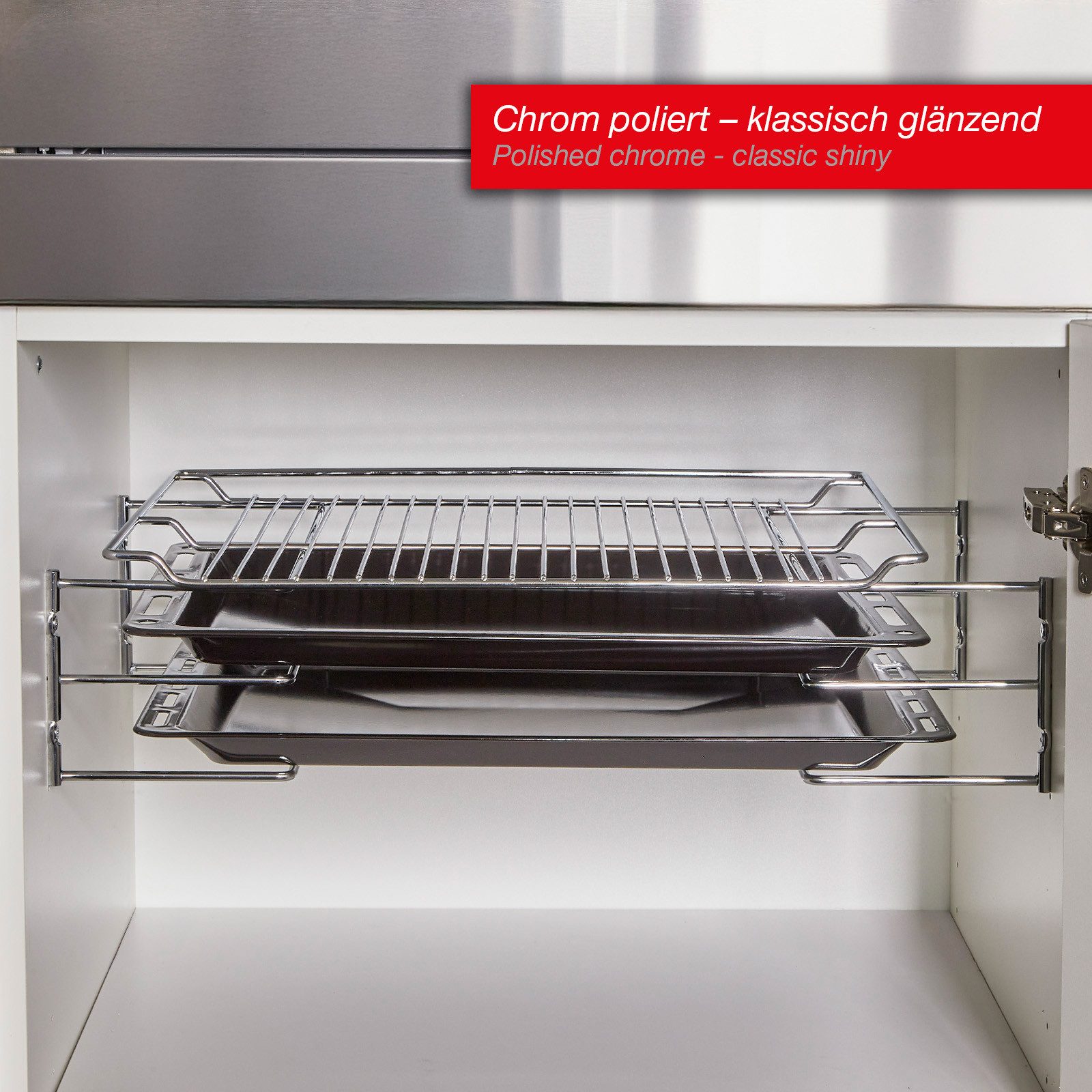 SO-TECH® Schrankeinsatz Backblechhalterung zum Einbau in 60 cm breiten Küchenschrank, für 3 Backbleche 364 x 140 x 125 mm chrom poliert