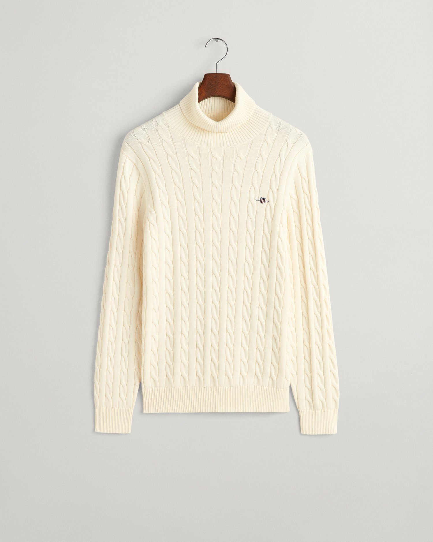 Gant Rollkragenpullover Zopfstrick Rollkragenpullover aus Baumwolle ecru