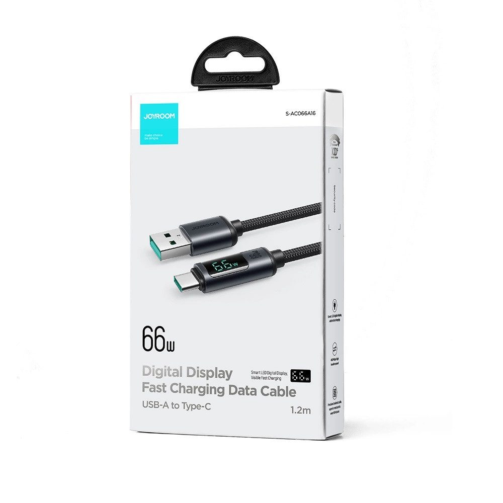 JOYROOM Schnellladekabel USB C - USB A Kabel 66W 1,2m mit LED-Anzeige Schwarz USB-Kabel, (120 cm)