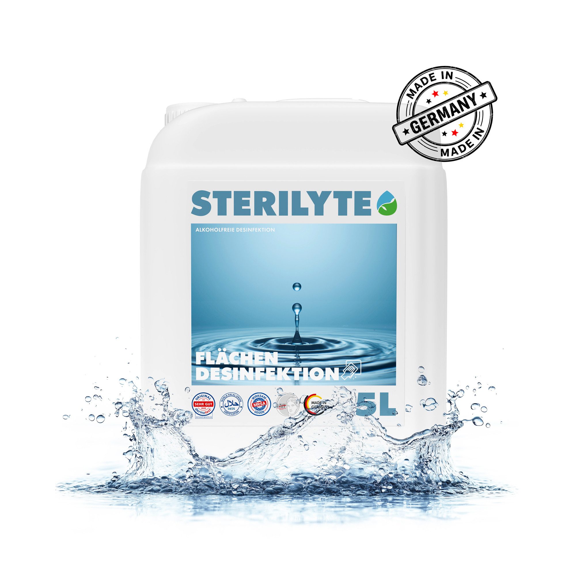 Sterilyte Flächendesinfektion - alkoholfrei - Halal & Koscher Oberflächen-Desinfektionsmittel (500ml, 1000ml, 5000ml, 10000ml, 15000ml, 20000ml)