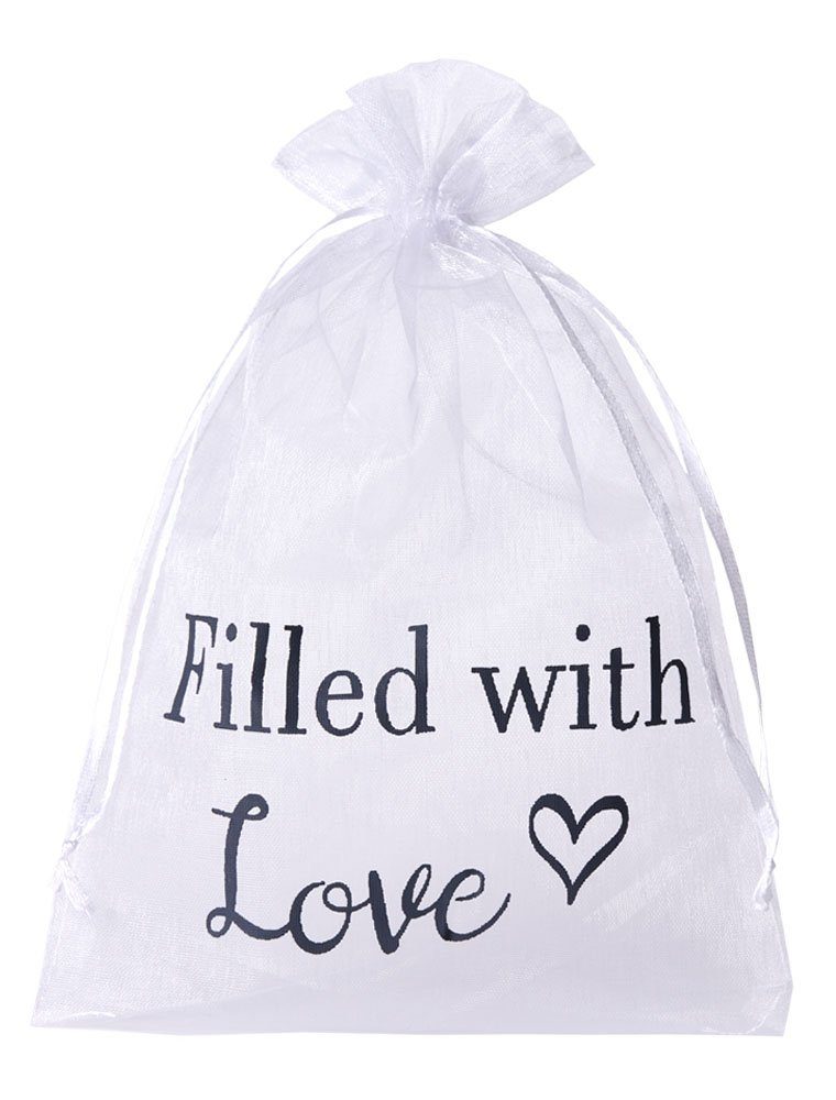 Geschenkbox 5 transparente Geschenkbeutel mit Text - Filled with love -