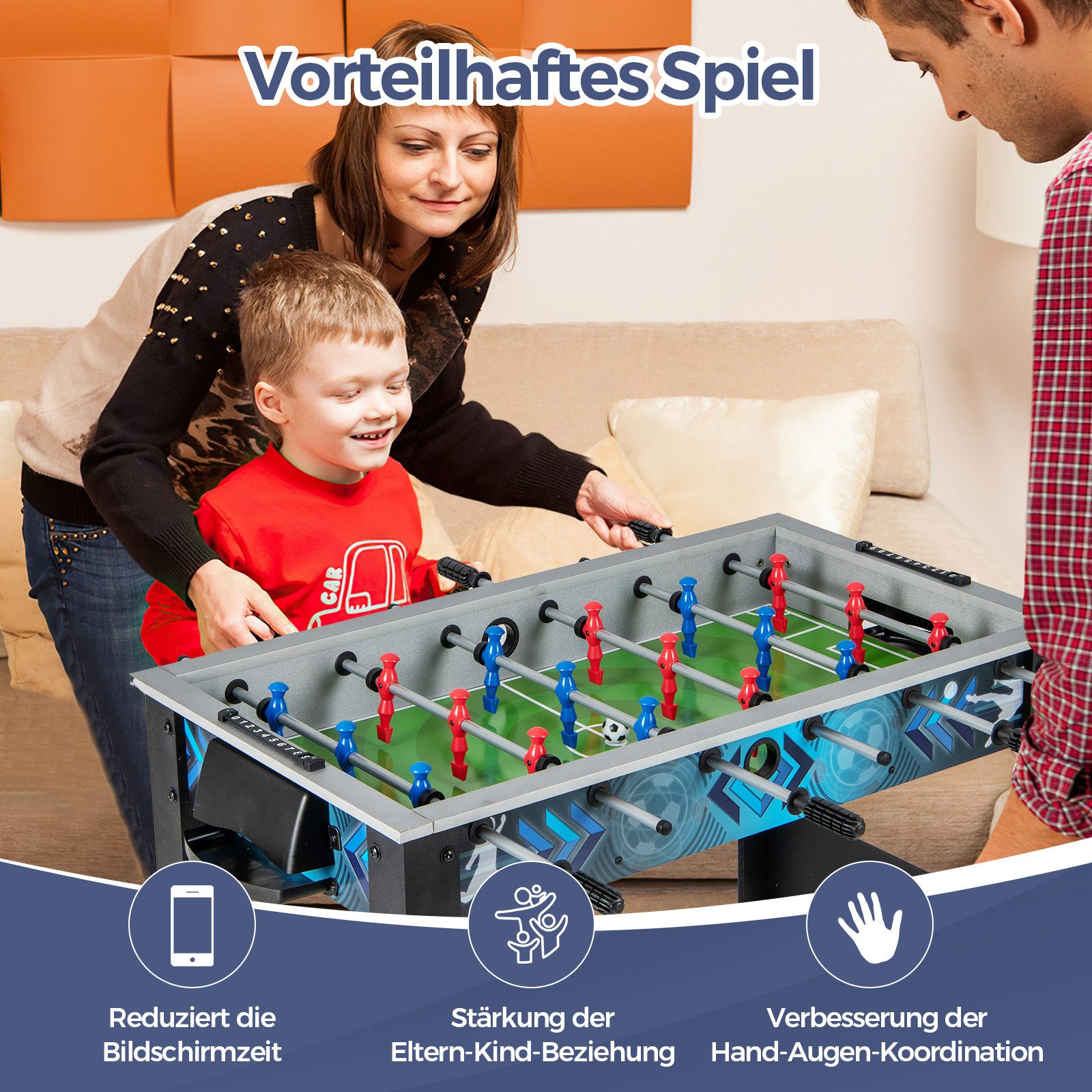 COSTWAY Kickertisch (1-tlg), für Kinder, aus Holz, mit 2 Fußbällen & 18 Spielern