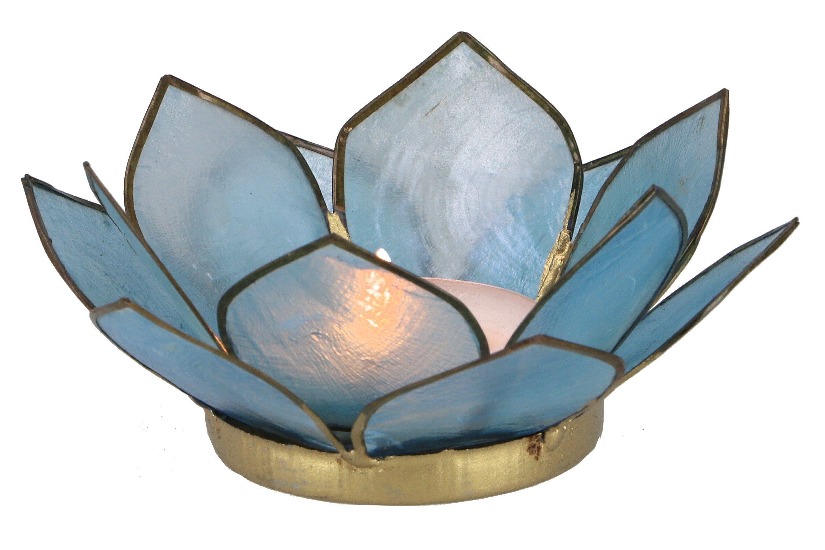 Guru-Shop Windlicht Lotus Teelicht Muschel 11*4 cm - himmelblau