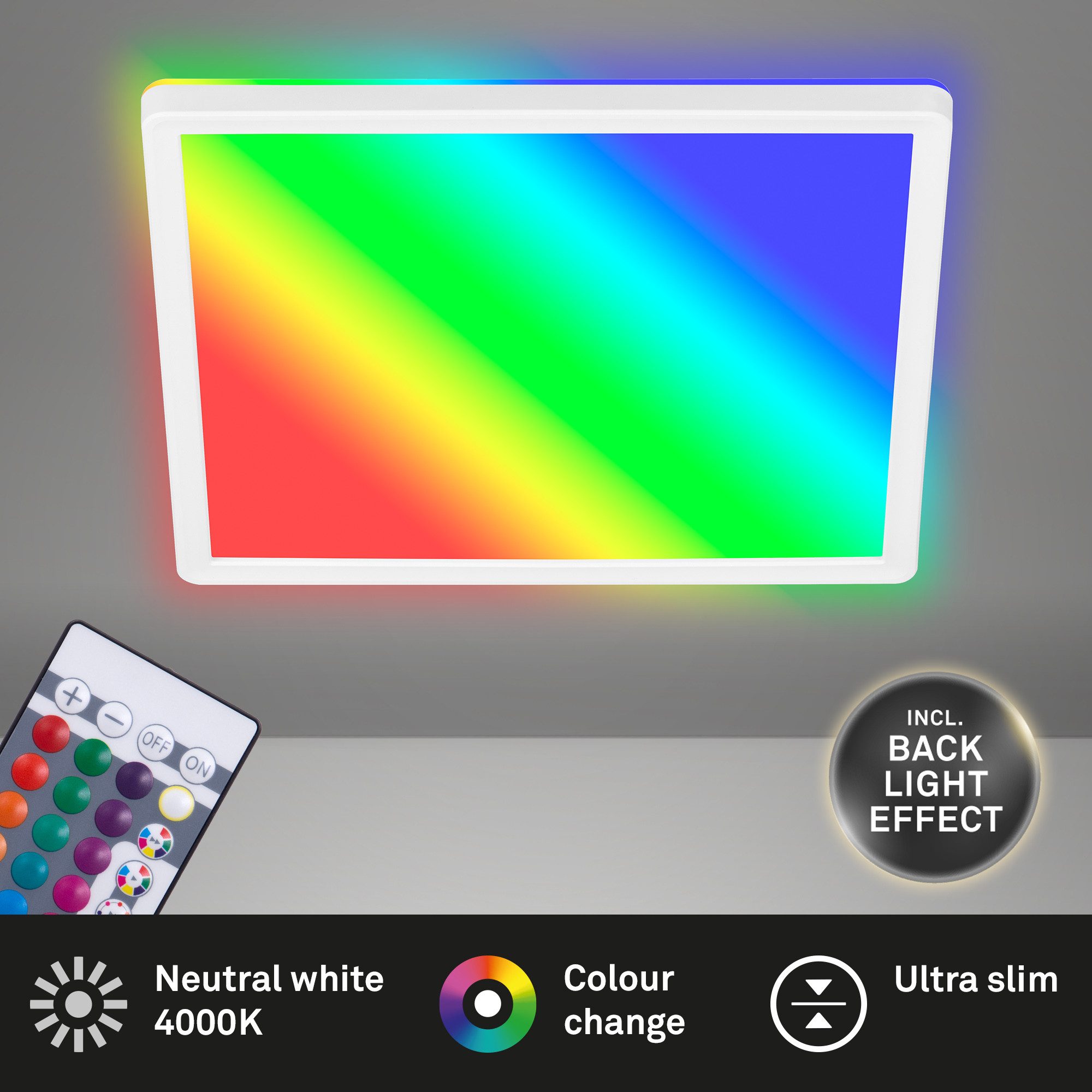 Briloner Leuchten LED Panel Deckenleuchte dimmbar Slim RGB Farbwechsel Backlight Effekt, LED fest integriert, 2700K