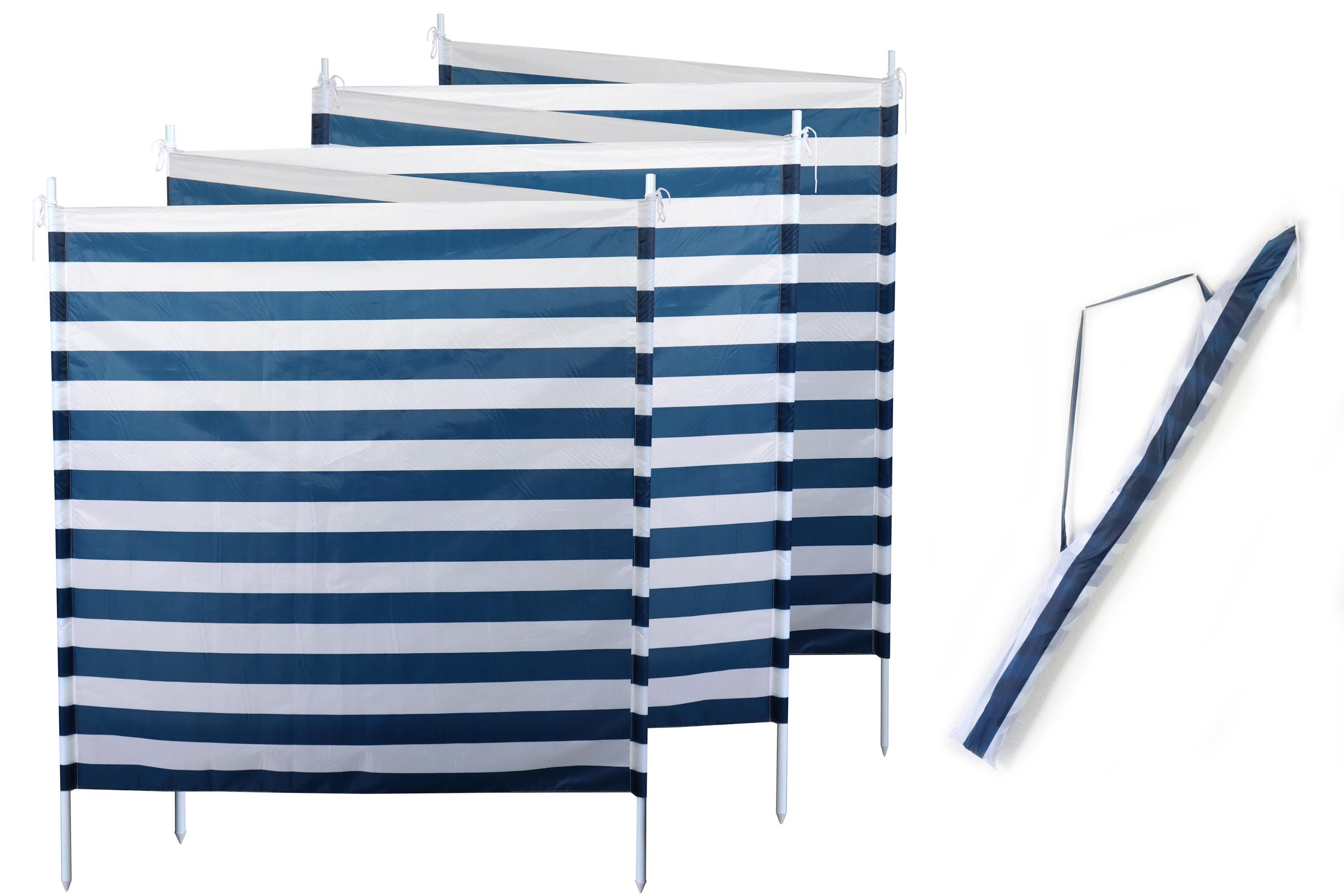ELLUG Windschutz Sichtschutz Sonnenschutz blau weiß gestreift 6m*1,2m, 7 Stahlstangen