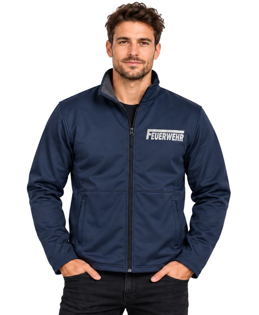 coole-fun-t-shirts Softshelljacke Feuerwehr Softshelljacke Herren dunkelblau silbermetallic XS–3XL Herren Feuerwehrkleidung Jacke Softshell Blousson FF BF