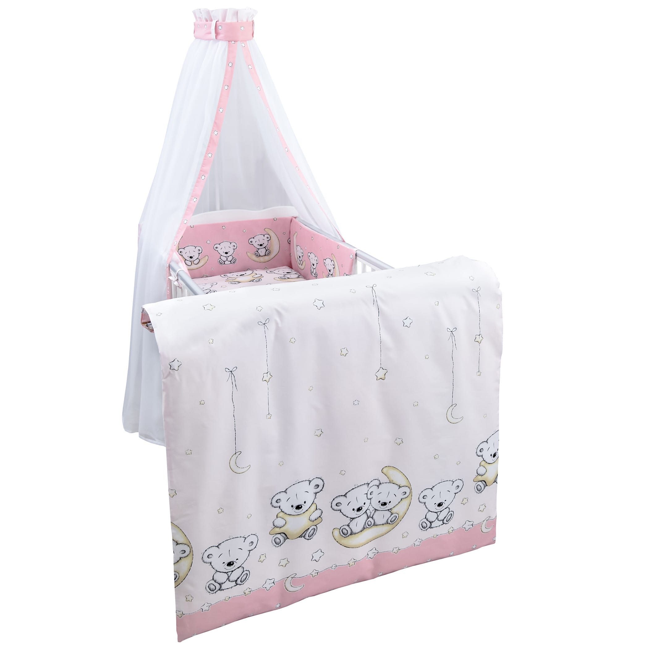 Baby-Delux Babybettwäsche Baby Bettwäsche Set 4-Tlg. Nestchen Chiffonhimmel, Baumwolle, 4 teilig, Bettset für Babybetten 140x70 & 120x60 verschiedene Designs
