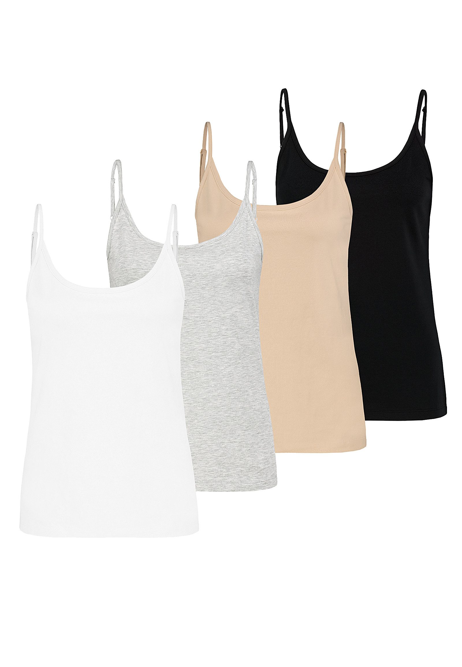Shirttop 4er-Pack Tanktops Spaghetti-Träger Basic