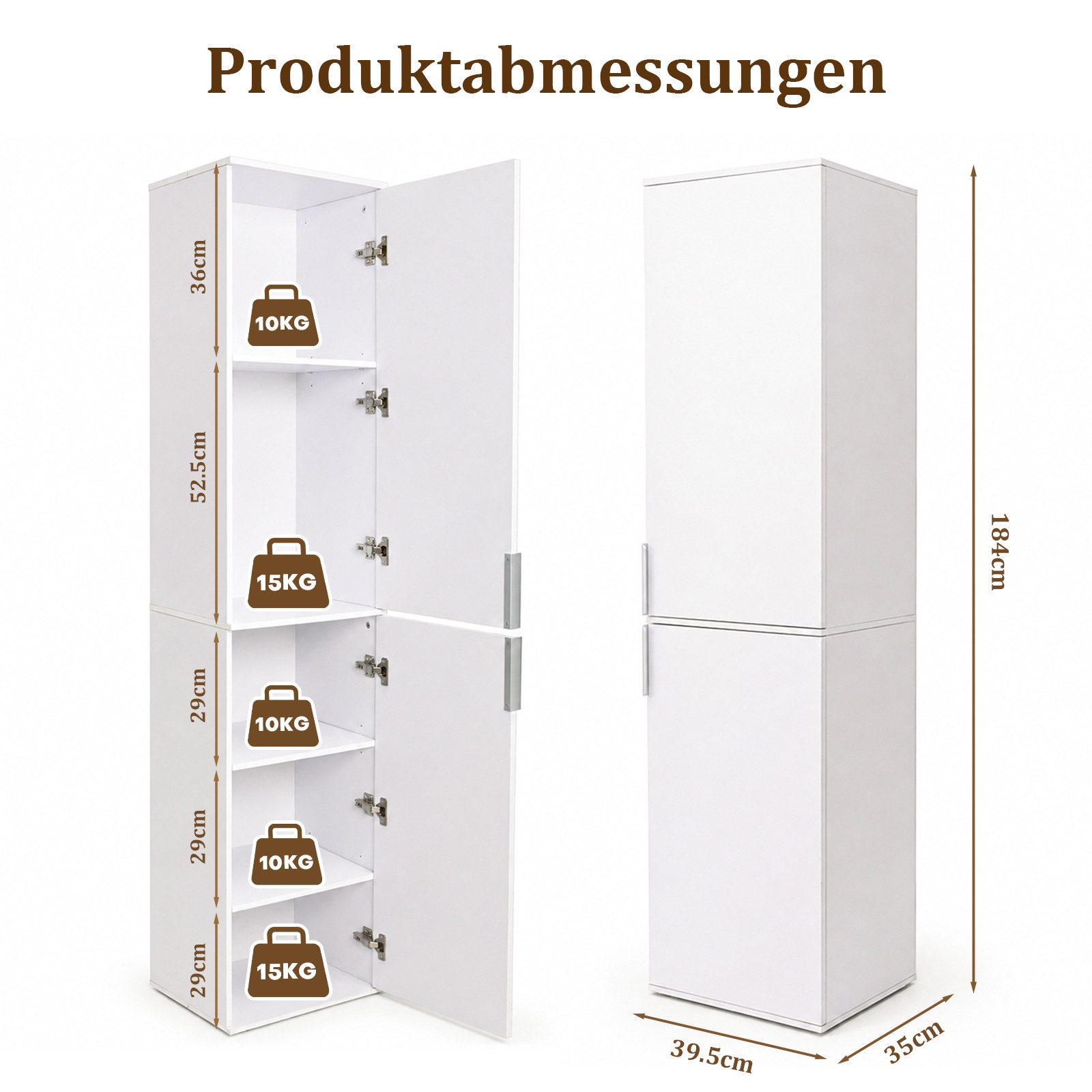Yorbay Mehrzweckschrank 184 cm, schmaler Hochschrank mit 5 Fächern, 2 Türen (39,5 × 35 × 184cm) verstellbaren Einlegeböden und Kippschutz, Aufbewahrungsschrank  – Bild 2 von 5