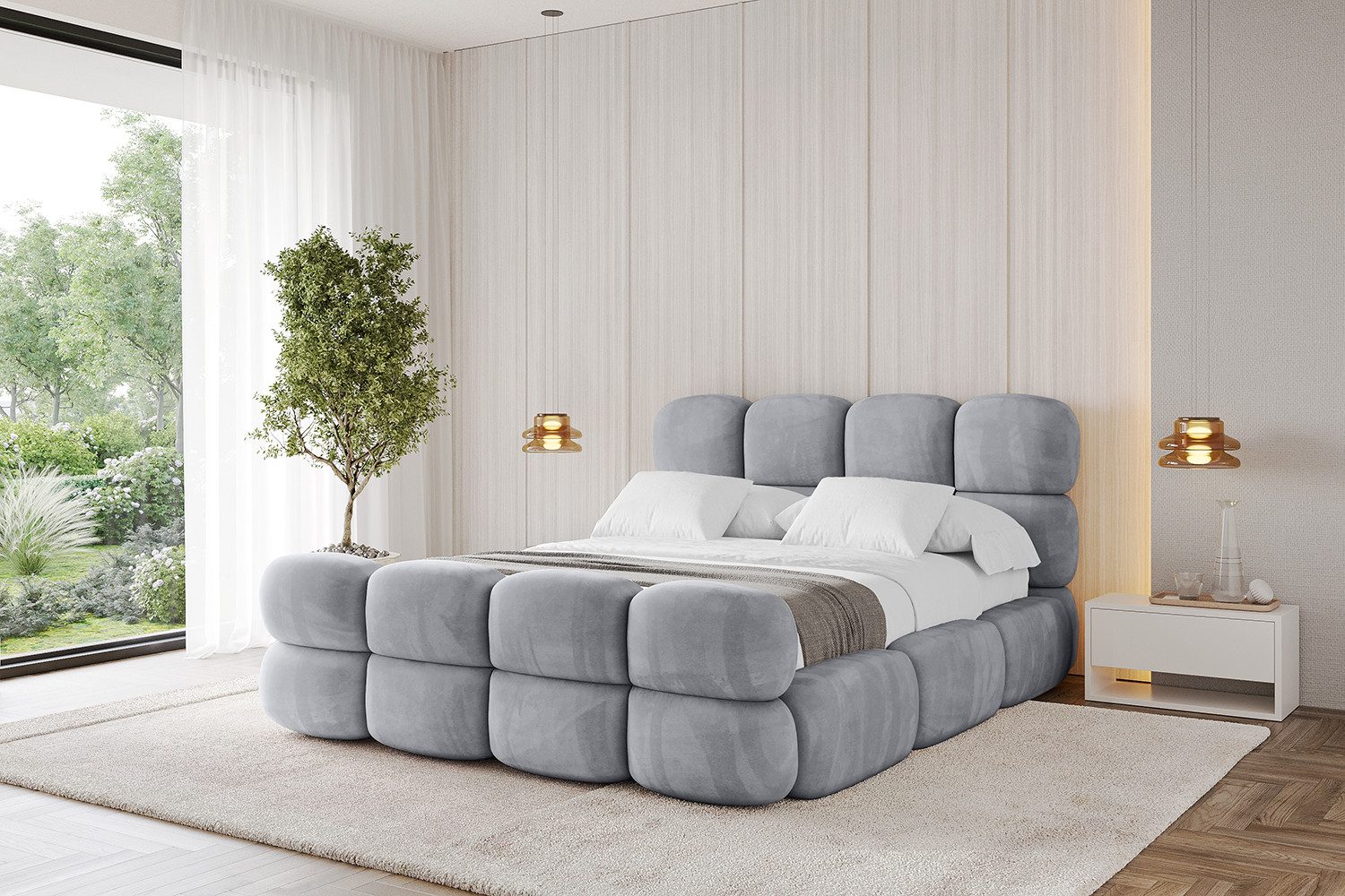 ALTDECOR Polsterbett NOMA-Z (Polsterbett mit Bettkasten und Lattenrost, Boxbett ohne Matratze), Doppelbett mit Stauraum, Bett mit Kopfteil