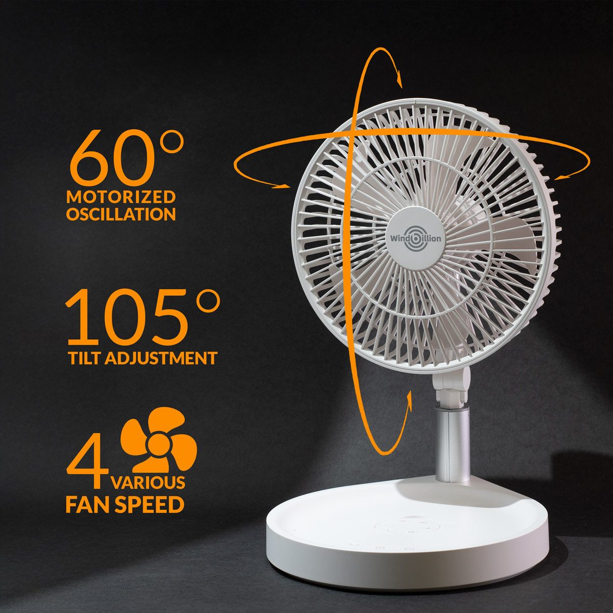 Windbillion Akku-Ventilator Klappbarer Kabelloser Ventilator, Klappbar, Leise, Tragbar, Leicht