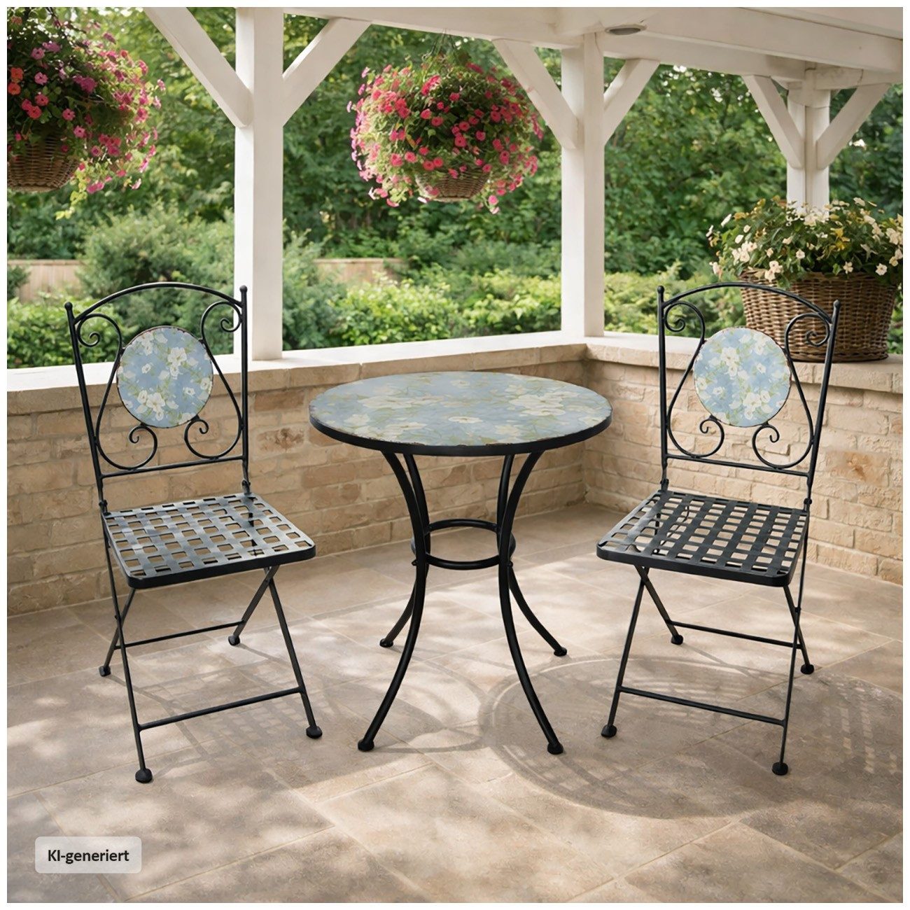 HTI-Living Garten-Essgruppe Tisch und 2 Stühle Celia Petunien, (Set, 3-tlg., 1 Tisch 2 Stühle), Sitzgruppe Essgruppe Balkonset