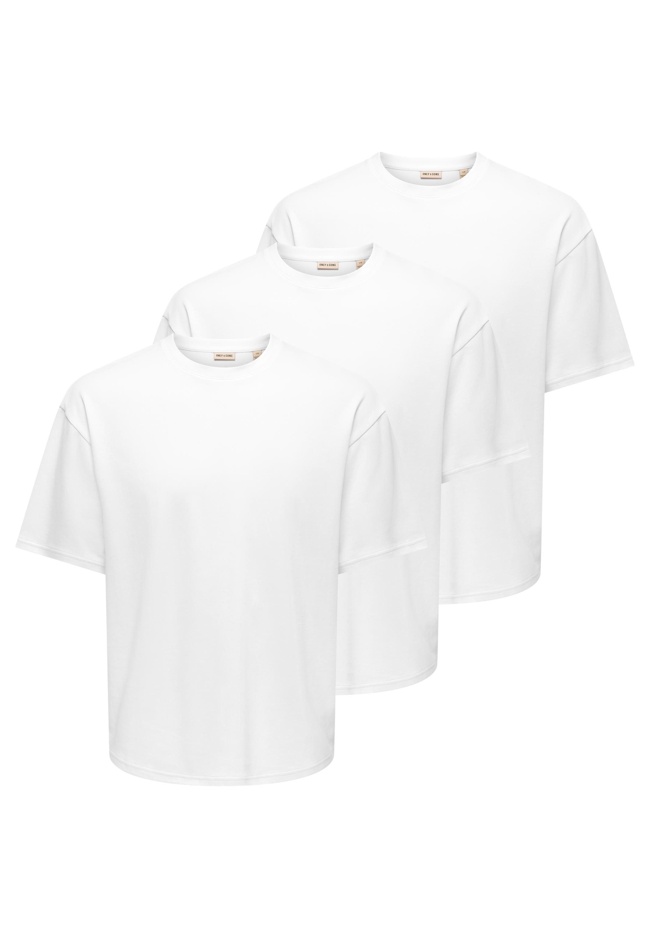 ONLY & SONS T-Shirt 3er Pack Caspian (Spar-Set, 3-tlg) T-Shirt - Baumwolle - Blickdicht - Lockerer Boxy Fit