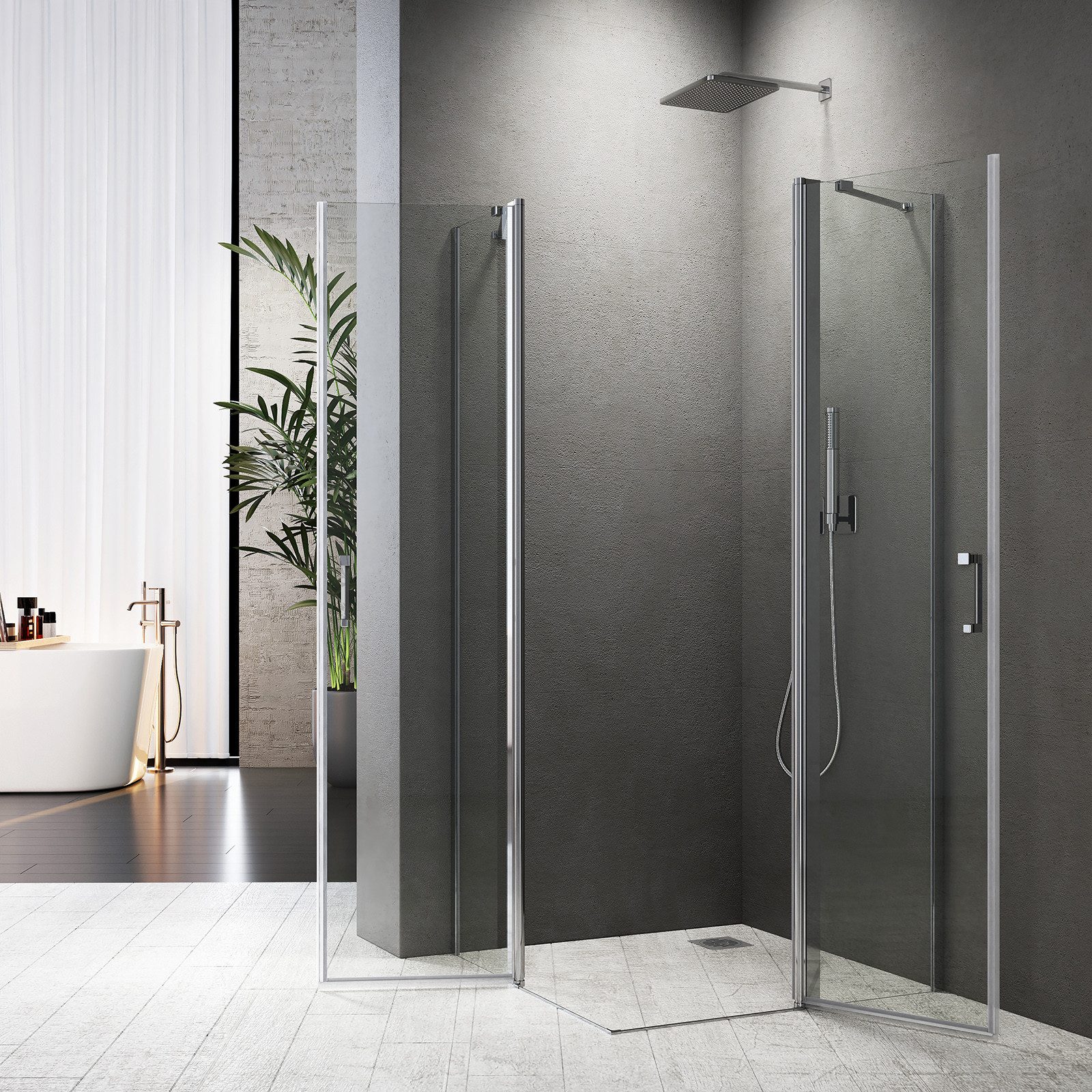 Boromal Eckdusche Duschkabine 90x90 Pendeltür 80x80 Eckeinstieg Schwingtüren Drehtür, BxT: 75x75 cm, Sicherheitsglas, Duschtrennwand Dusche 6mm ESG NANO Glas Duschwand