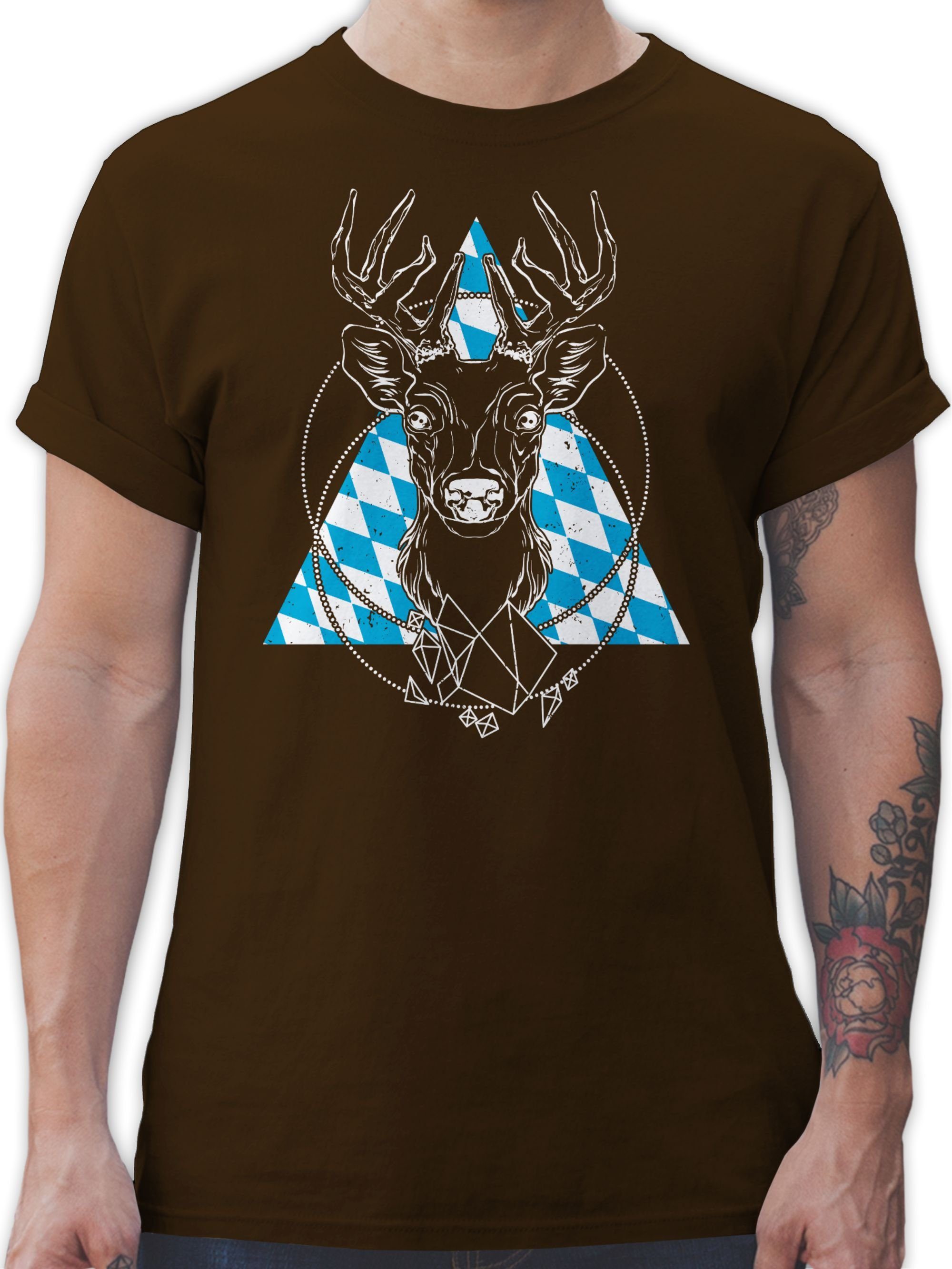 Shirtracer T-Shirt Bayrischer Hirsch - weiß Mode für Oktoberfest Herren 3 Braun