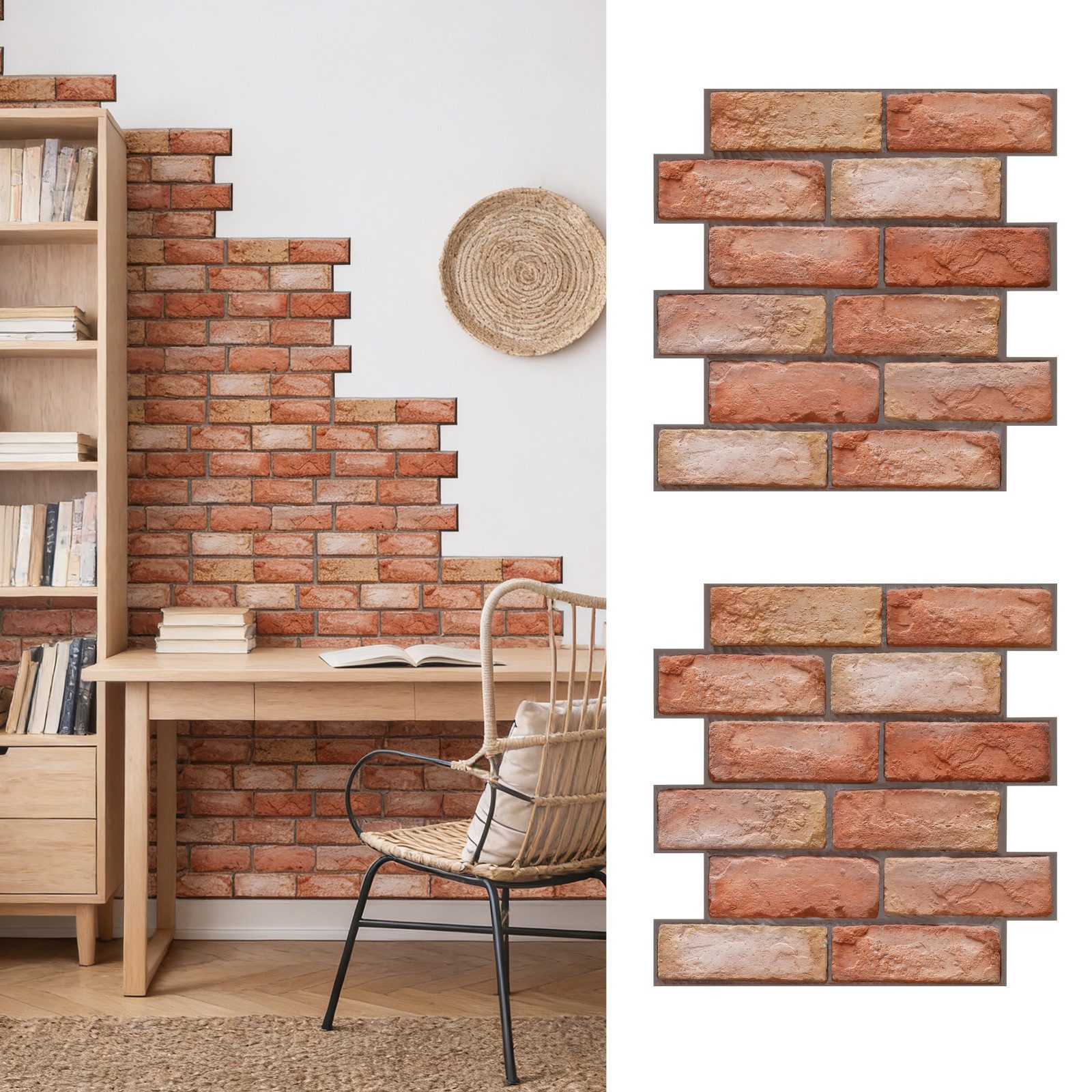 LEMLIT 3D Wandpaneel Steinoptik Selbstklebend 10 Stück PVC Wasserdichte Tapete, 0,09 qm, (10er Set, 10-tlg., 30 x 30cm) Innenwanddekoration, für Möbel Wandtür,Wohnzimmer, Schlafzimmer