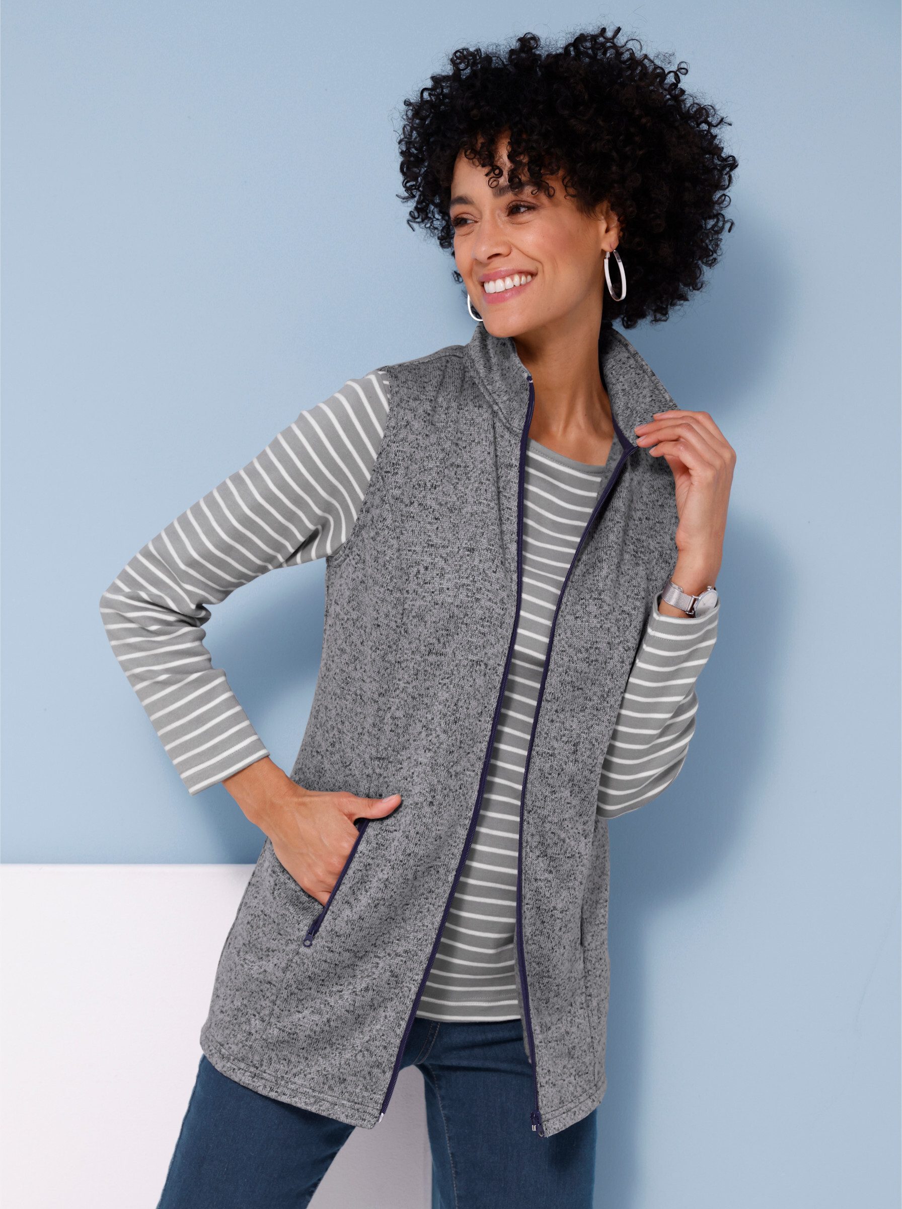 Sieh an! Fleeceweste Strickfleece-Weste Länge ca. 78 cm – Bild 3 von 5