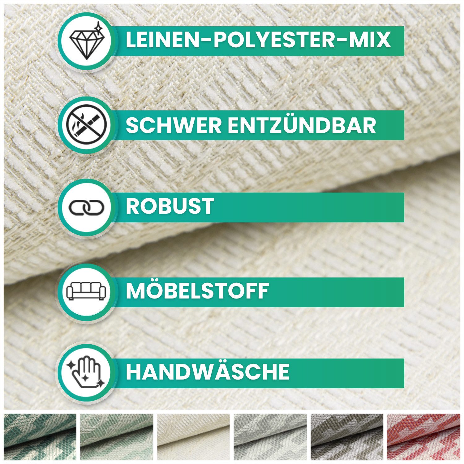 novely® Stoff exquisit ATTRACTO Polsterstoff im Leinen-Naturlook, Schwer Entzündbar, Robust, Abriebfest, Meterware, 1lfm