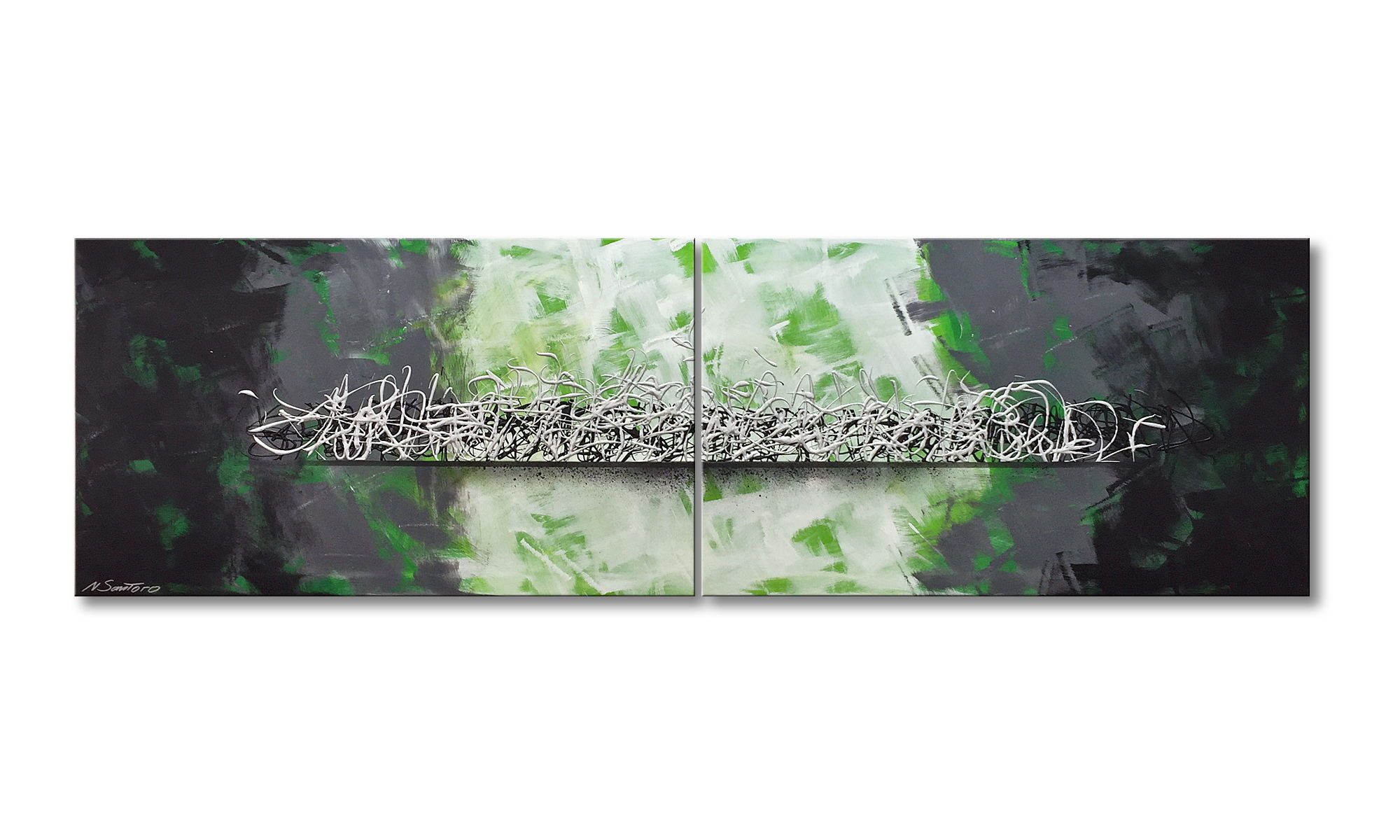 WandbilderXXL Gemälde Silver Infinity 200 x 60 cm, Abstraktes Gemälde, handgemaltes Unikat