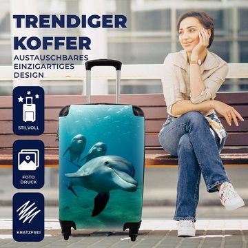 MuchoWow Handgepäckkoffer Wasser - Delphin - Blau, 4 Rollen, Reisetasche mit rollen, Handgepäck für Ferien, Trolley, Reisekoffer