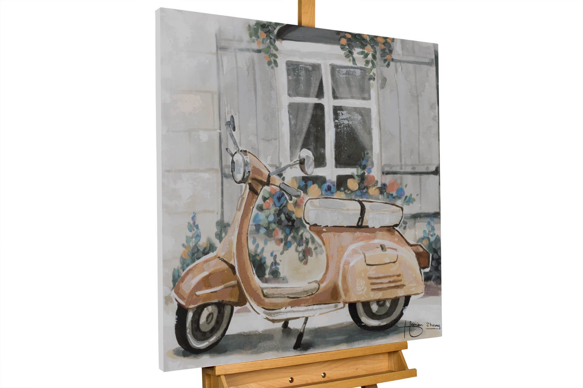 KUNSTLOFT Gemälde Sommer in Italien 60x60 cm, Leinwandbild 100% HANDGEMALT Wandbild Wohnzimmer