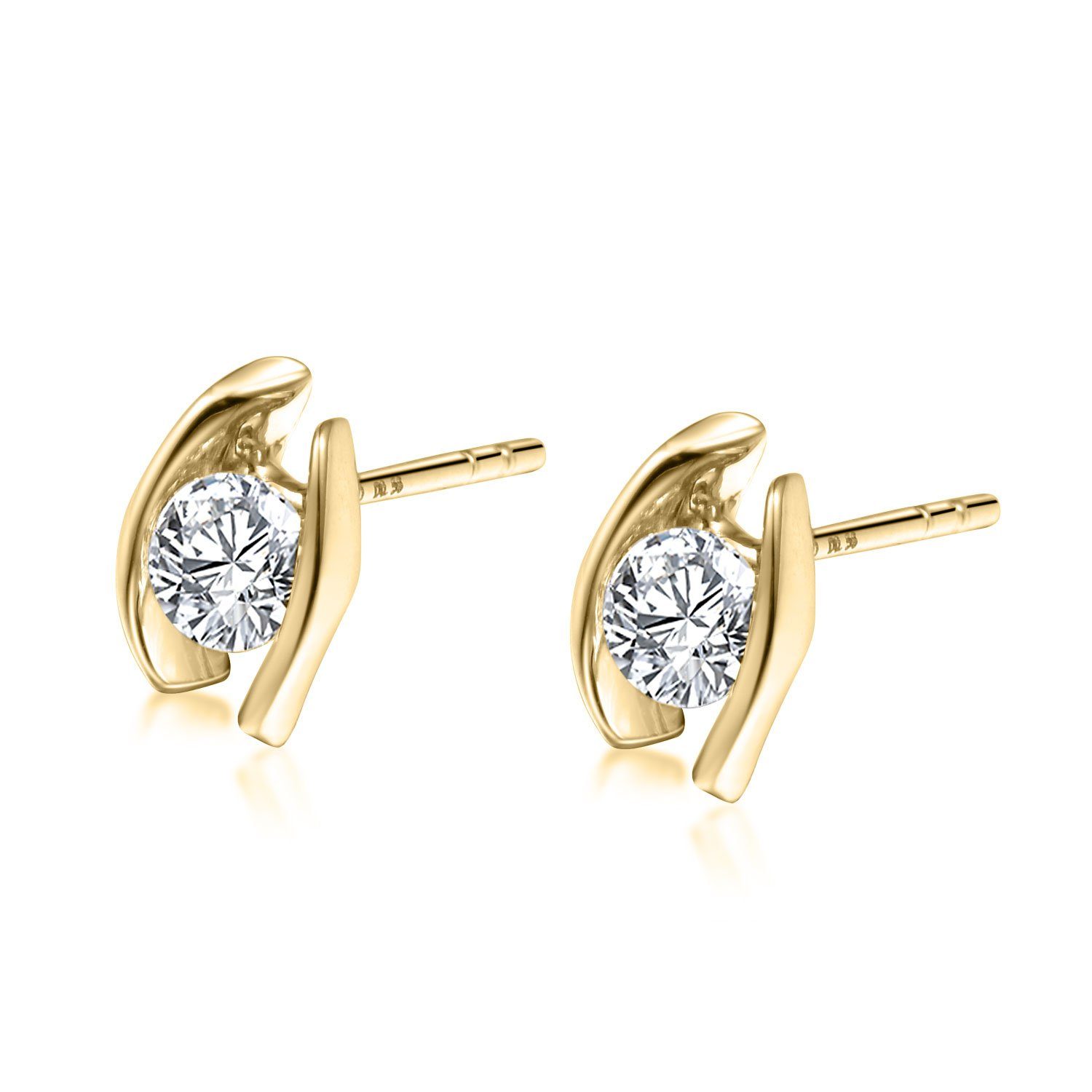 Stella-Jewellery Ohrstecker-Set 585er Gelbgold Diamanten Ohrstecker Spannfassung Solitaire (nkl. Etui, inkl. Etui), echte Diamanten (Brillantschliff)
