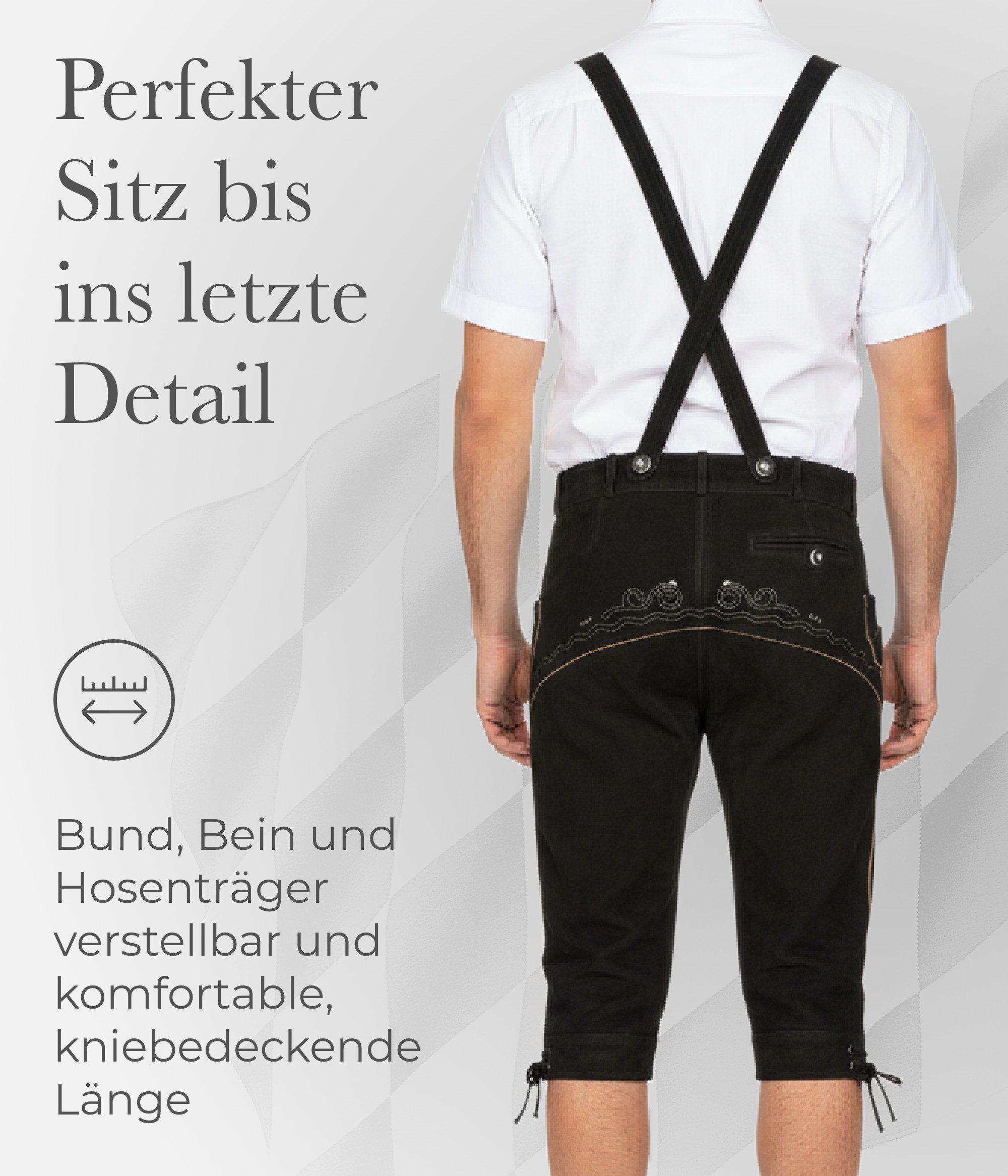 Spirit of Bavaria Trachtenlederhose aus 100% Echtleder I Lederhose Herren mit Träger I Tracht Hose Männer (I Traditionelle Trachtenlederhose für Herren, I Kniebund Oktoberfest Outfit Trachtenhose 506)