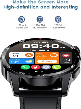 Lige Smartwatch (1,32 Zoll, Android iOS), Herren Telefonfunktion 100+ Sportmodi Fitnessuhr Wasserdicht Sportuhr