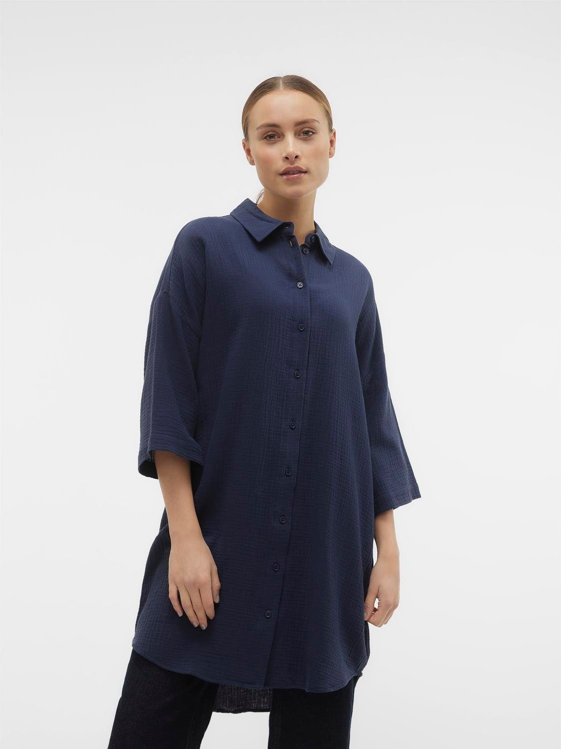 Vero Moda Hemdblusenkleid VMNATALI 3/4 LONG OVERSHIRT NOOS mit 3/4 Ärmel