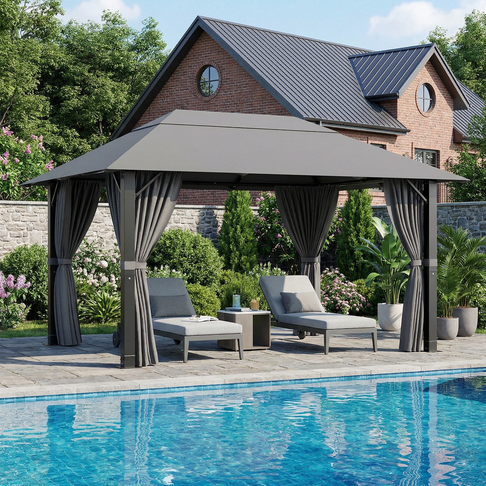 HOMALL Pavillon Winterfest und Wasserdicht Pavillon 300x300/300x400 für 6-10 Personen, mit 4 Seitenteilen, (160 g + Gegengewicht PU-beschichtetes Polyestergewebe Dicker fester Rahmen), Pavillon mit 90-mm-Aluminium, Dreiecksverstärkung und Doppelträgerdach