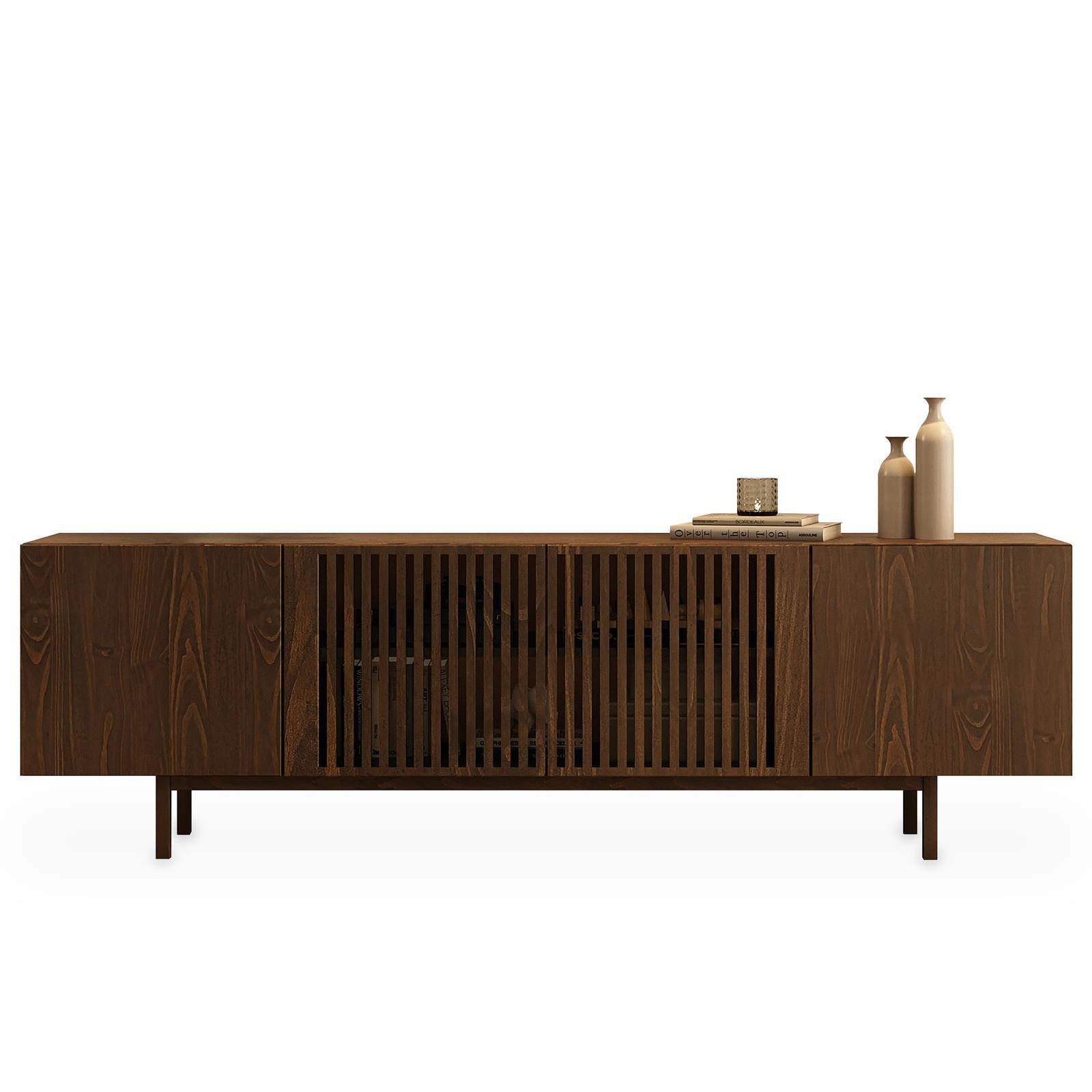 IDIMEX Lowboard LINN, Sideboard 180 cm aus Massivholz mit Lamellentüren Nussbaum Finish