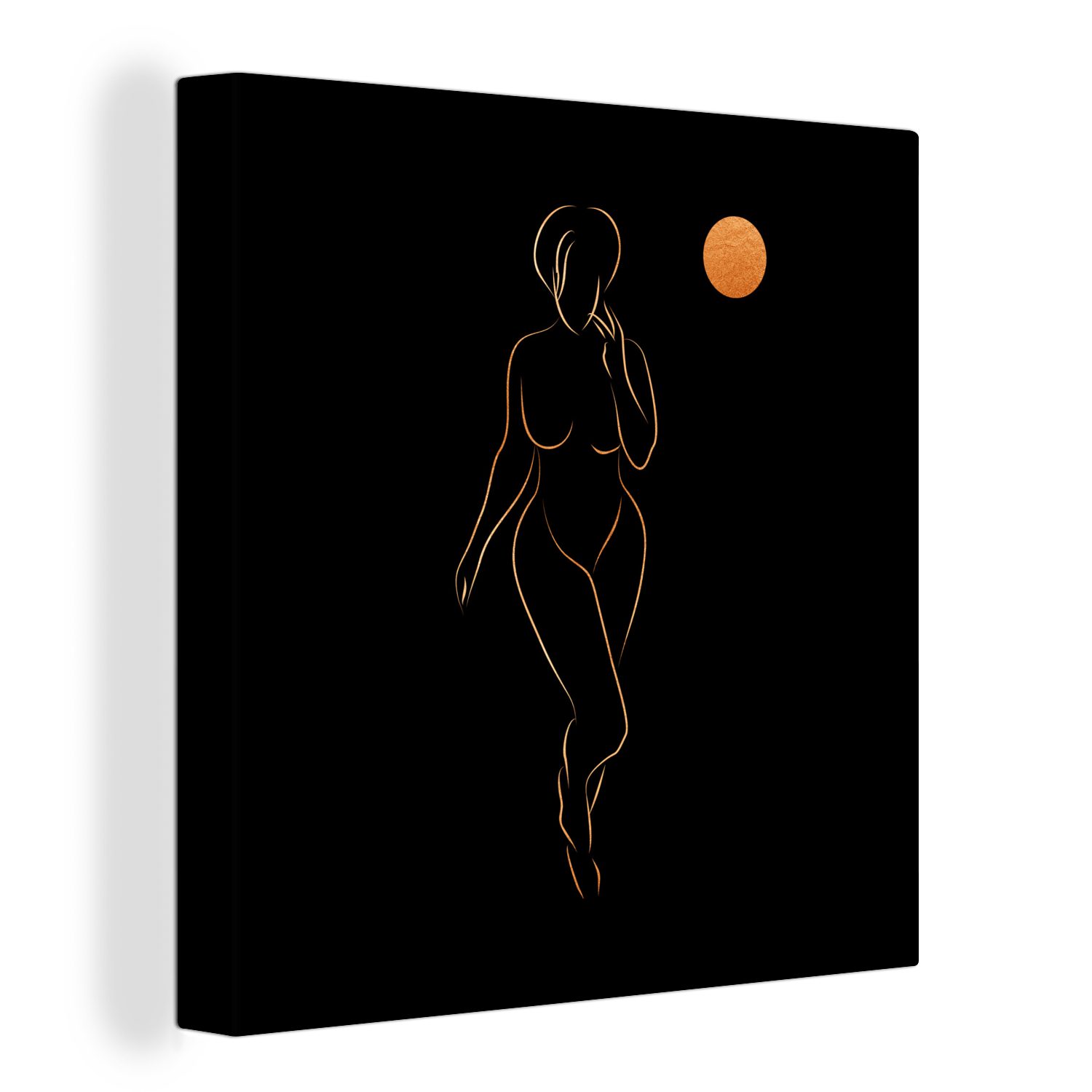 OneMillionCanvasses® Leinwandbild Frau - Mond - Gold - Strichzeichnung, (1 St), Leinwand Bilder für Wohnzimmer Schlafzimmer