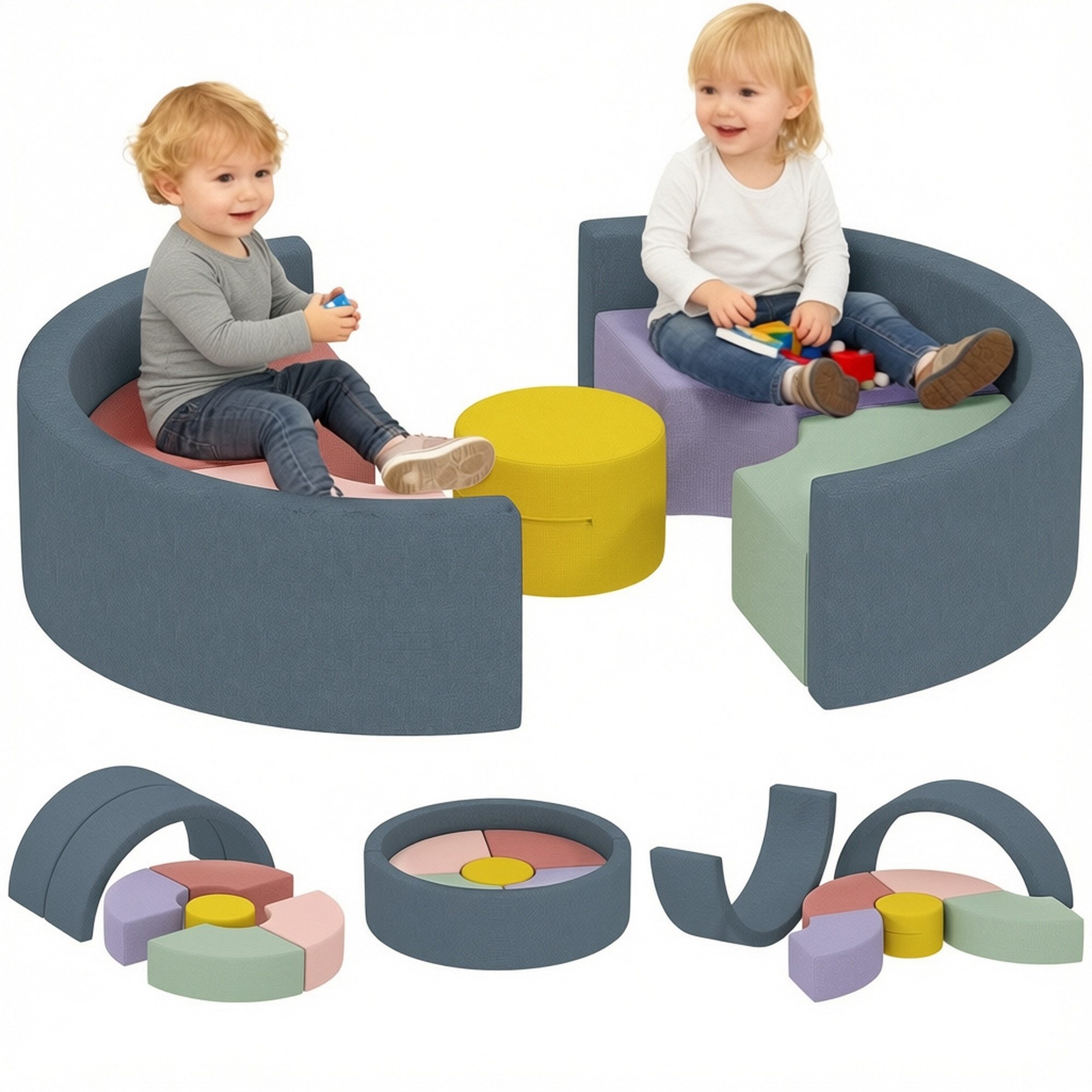 AIYAPLAY Kinder Softbausteine Riesenbausteine mit Cord-Optik Bauklötze Spielbausteine, (Kletter- und Spielset, 7 St., Schaumstoffbausteine), Klettern Großbausteine, Mehrfarbig