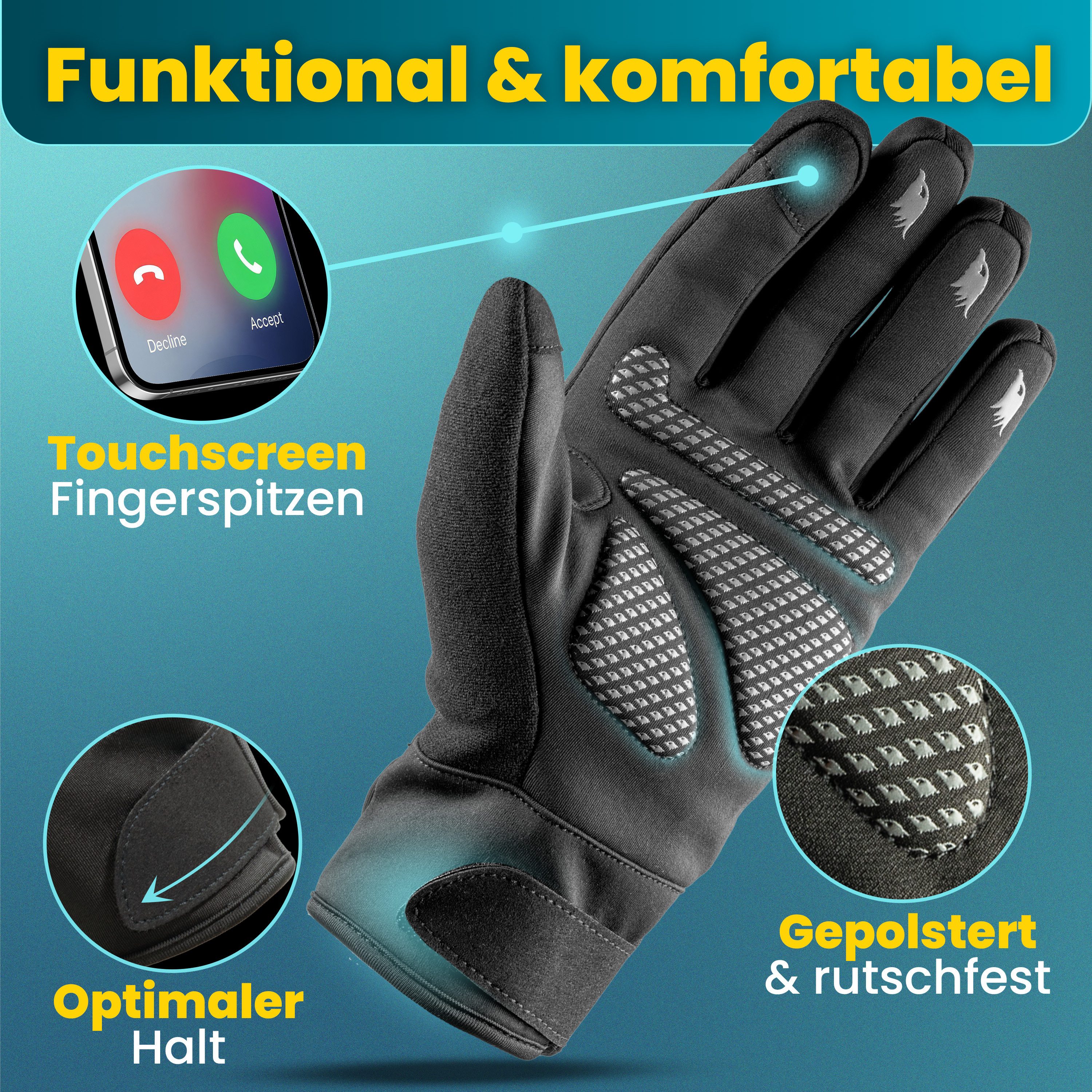 Valkental Fahrradhandschuhe Winterhandschuhe & Übergangshandschuhe mit Touchscreen Funktion atmungsaktiv, winddicht & wasserdicht – Bild 2 von 5